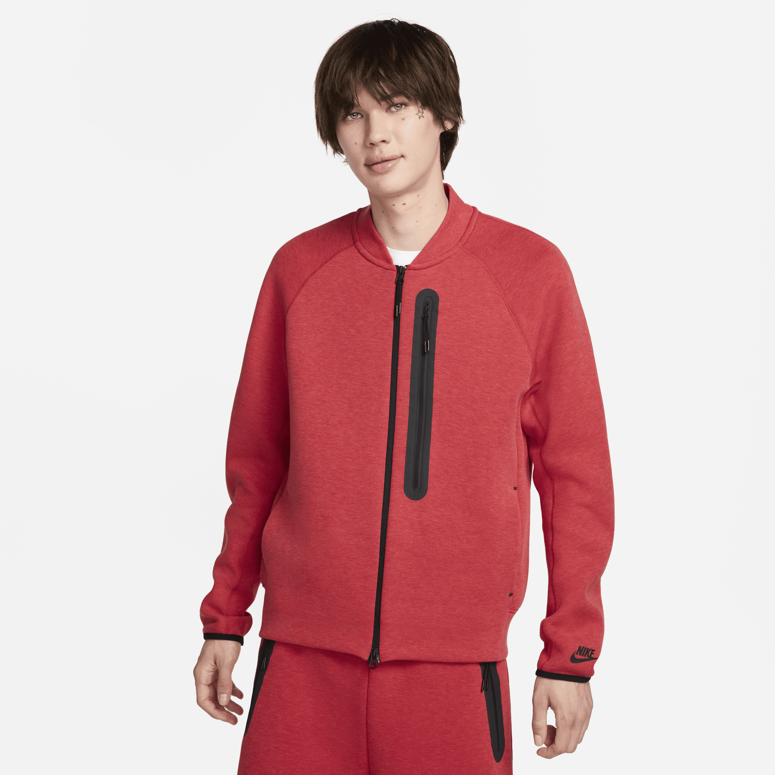 Shop Nike Men's  Sportswear Tech Fleece Bomber Jacket In Red