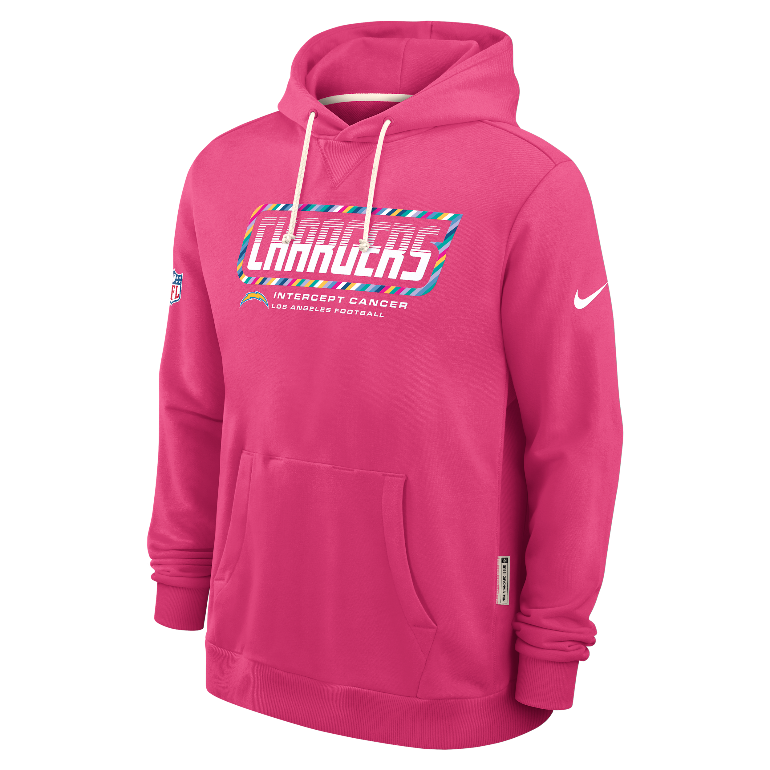 Los Angeles Chargers Crucial Catch Sideline Standard Issue Nike Men's Dri-FIT NFL Pullover Hoodie in Pink | 03AZ68XZUH-F9R