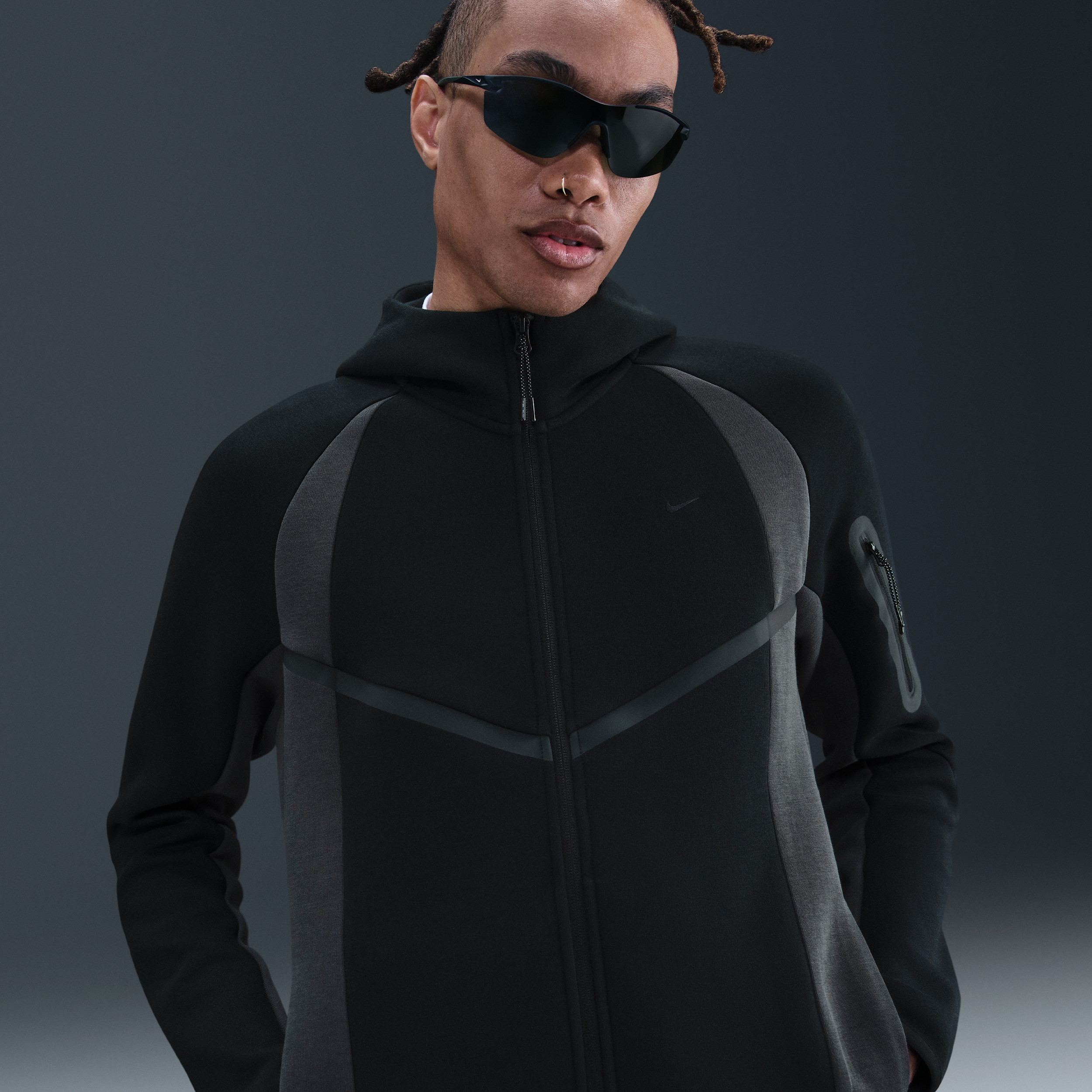 Nike Men's Tech Color-block Full-zip Fleece Windrunner Jacket In Black