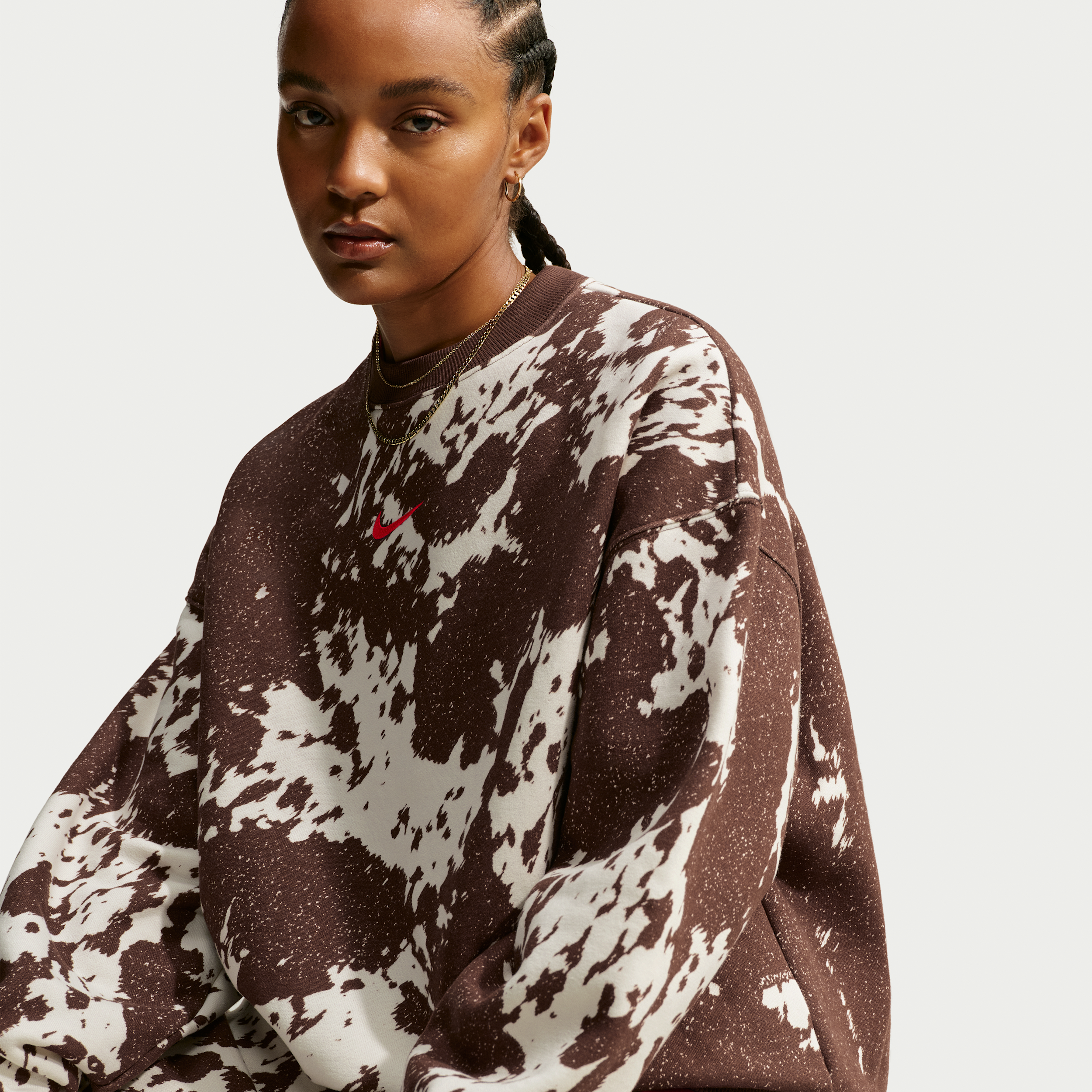 Nike Women's Studio Fleece Medium Weight Oversized Crew in Brown | IZ3874-259