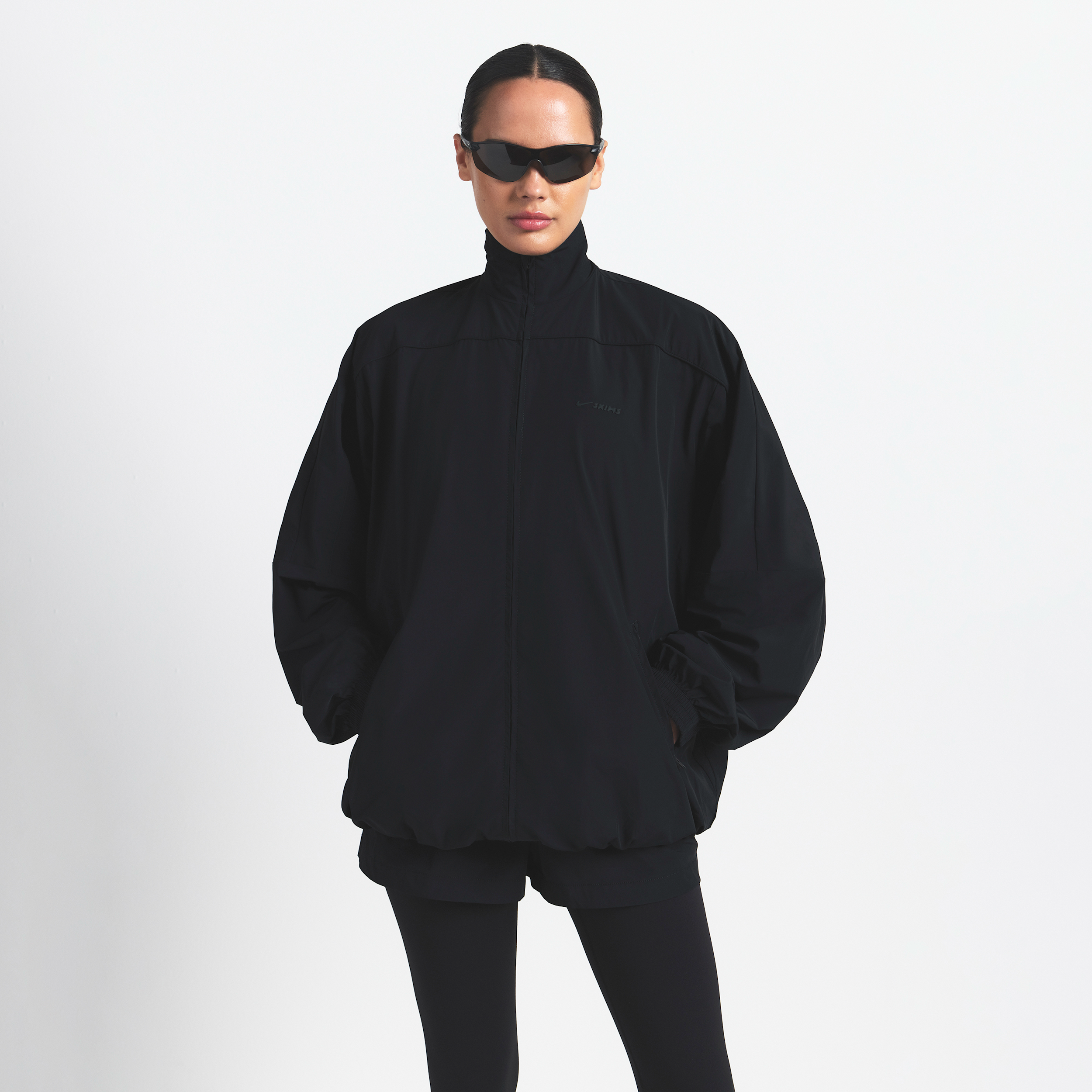 Nike Women's Skims Woven Nylon Oversized Track Jacket In Black