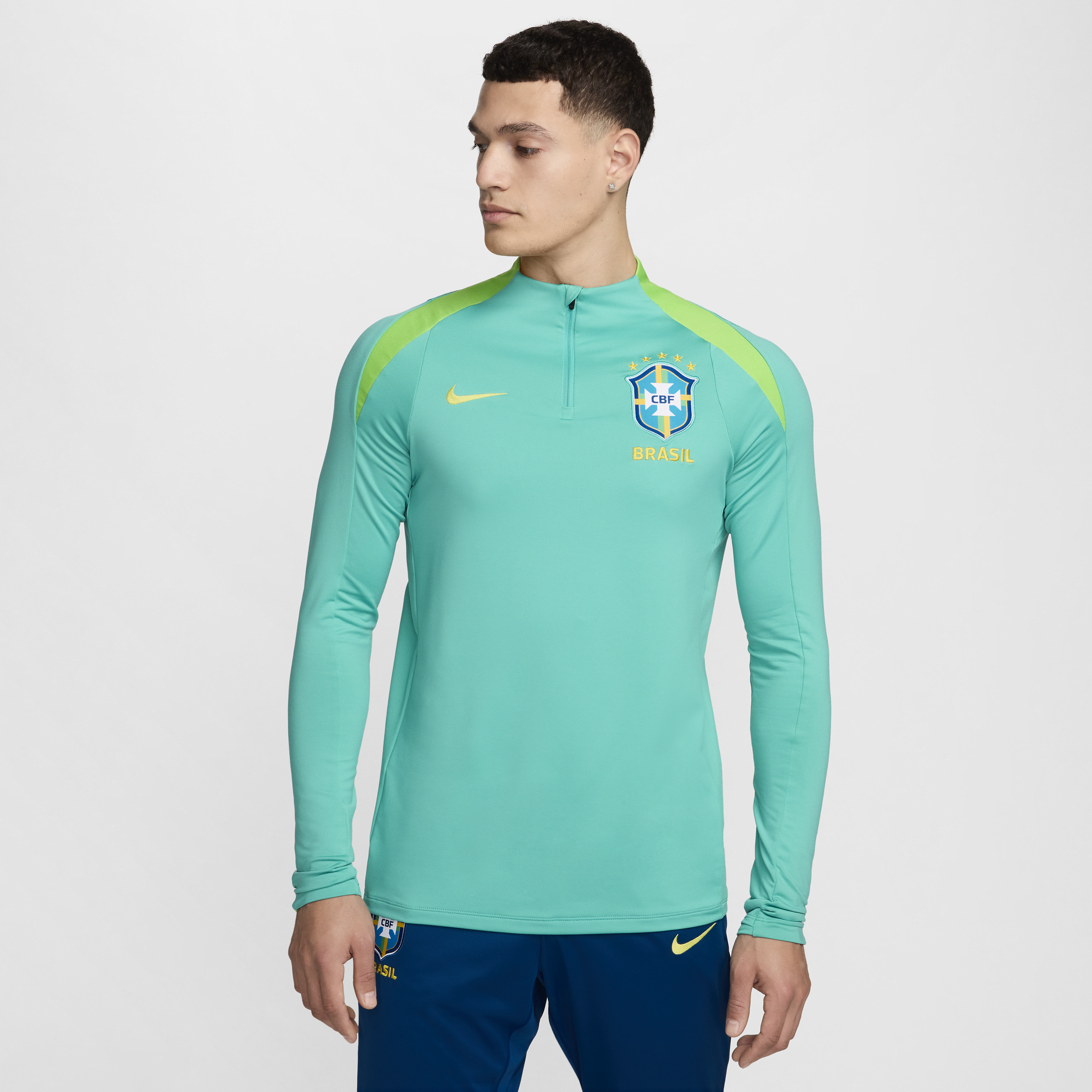 Nike Men's Aqua Brazil National Team 2024 Strike Drill Performance Quarter-zip Pullover Top In Blue