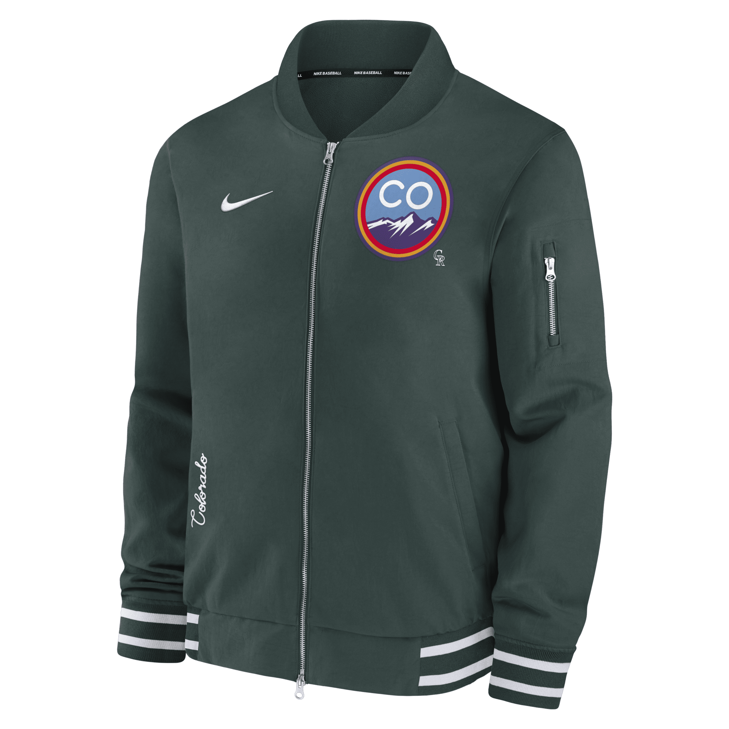 Shop Nike Colorado Rockies Authentic Collection City Connect Game Time  Men's Mlb Full-zip Bomber Jacket In Green
