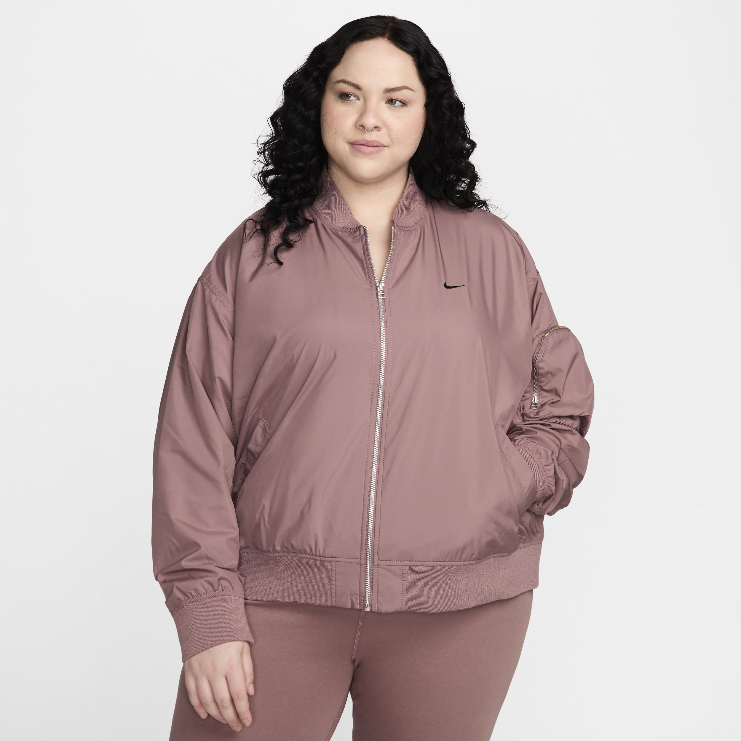 Shop Nike Women's  Sportswear Essential Oversized Bomber Jacket (plus Size) In Purple
