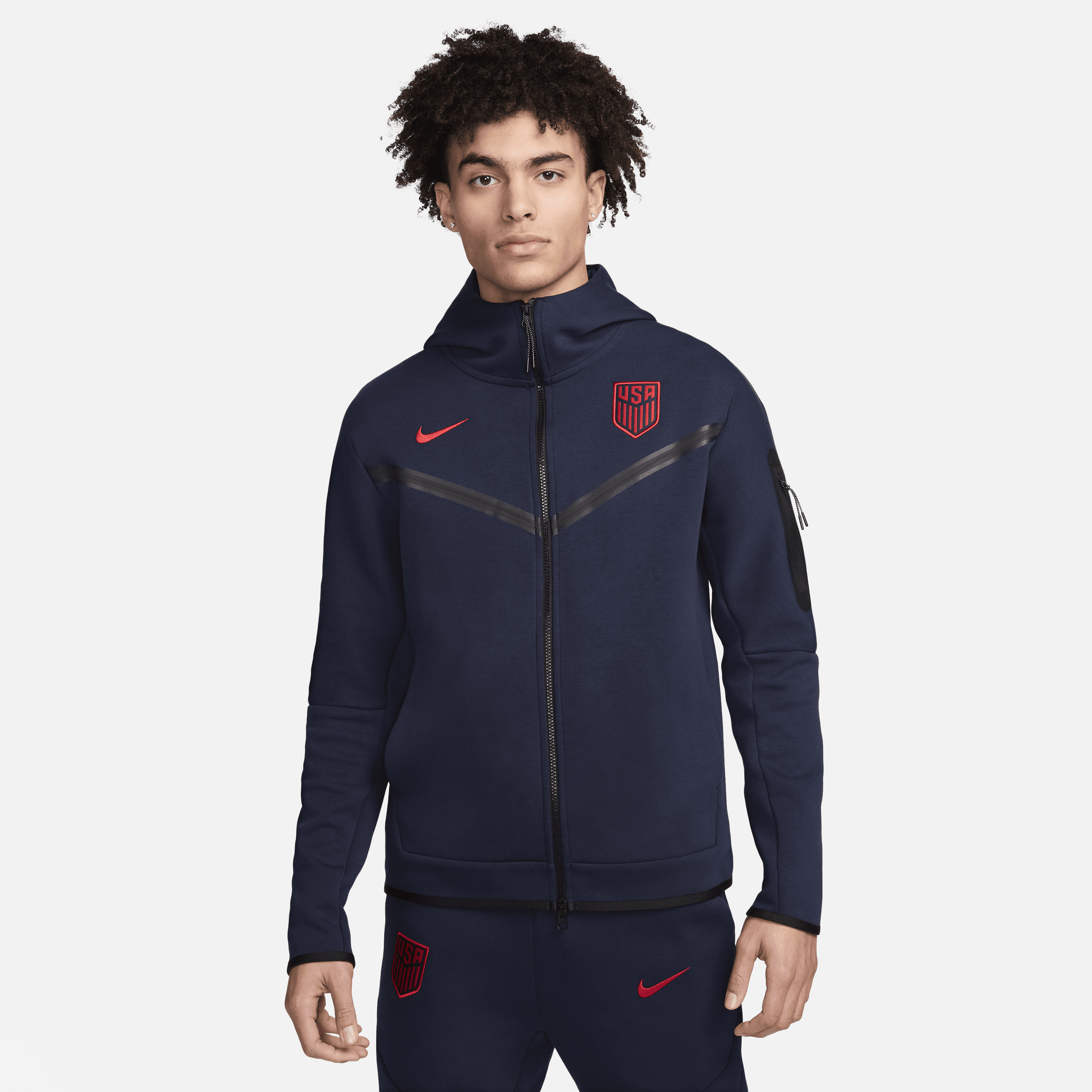 Shop Nike Usmnt Tech Fleece Windrunner  Men's Soccer Full-zip Hoodie In Blue