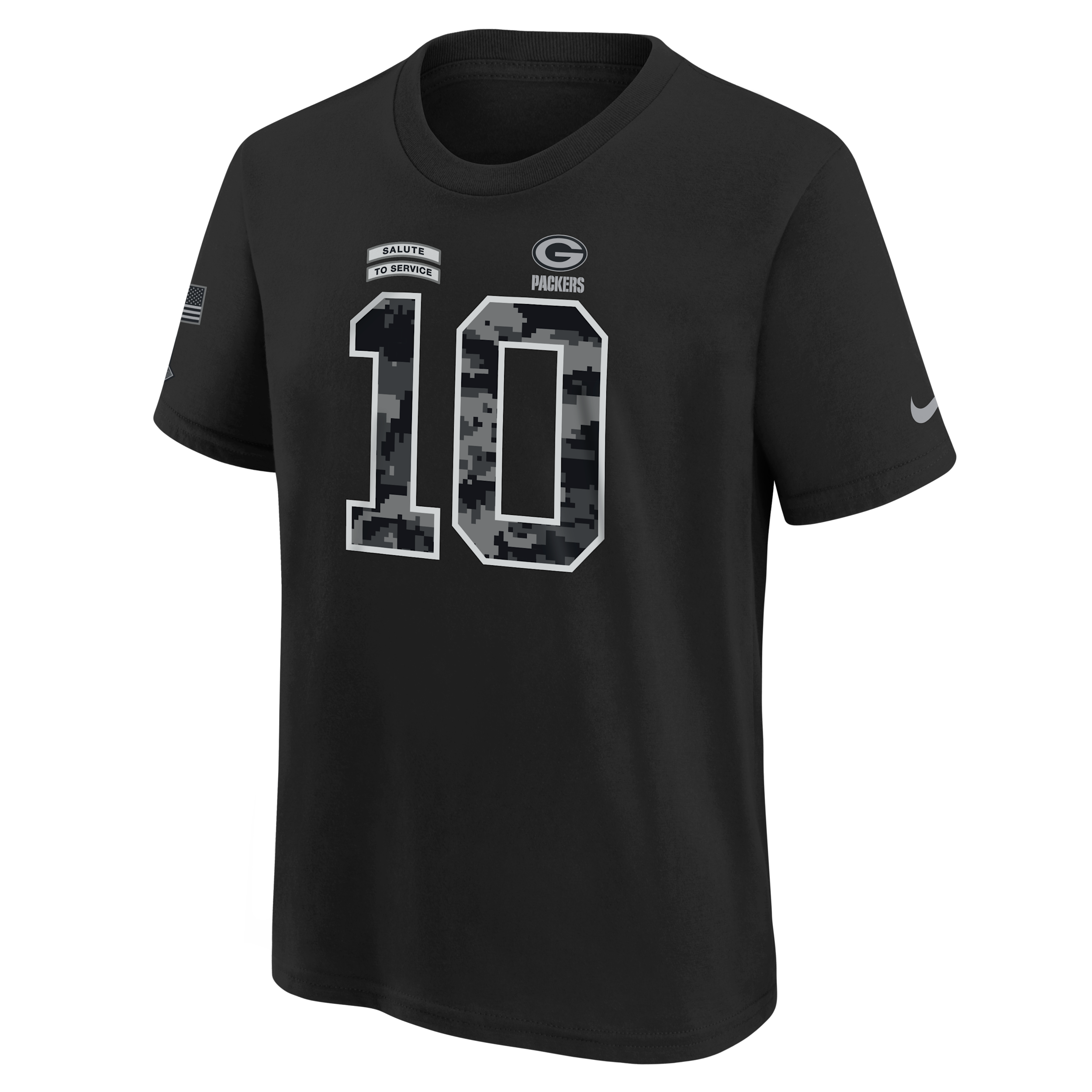 Jordan Love Green Bay Packers Salute to Service Big Kids' Nike NFL T-Shirt in Black | Z1B7NFRCPCKJL-NAW