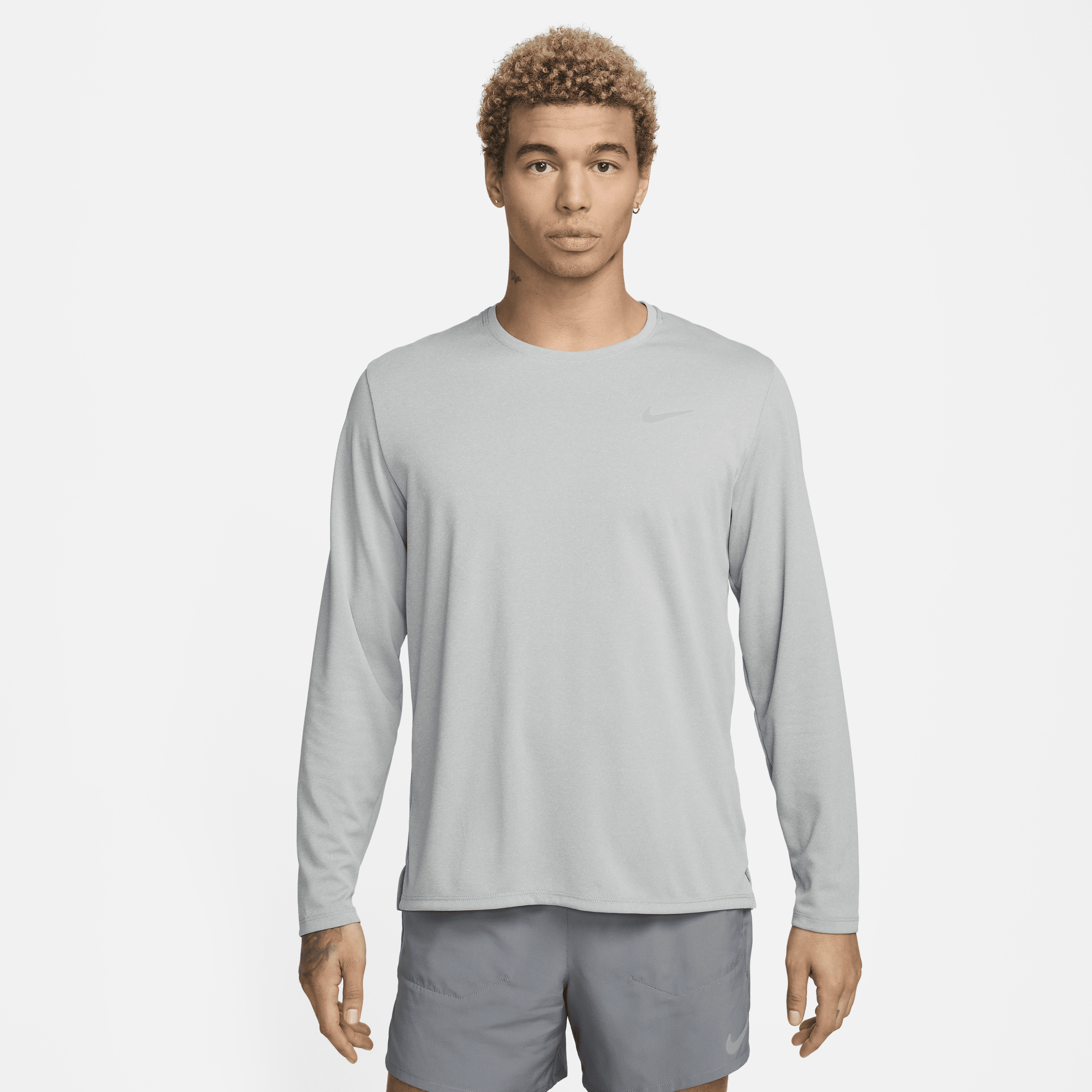 Nike Men's Miler Dri-fit Uv Long-sleeve Running Top In Grey
