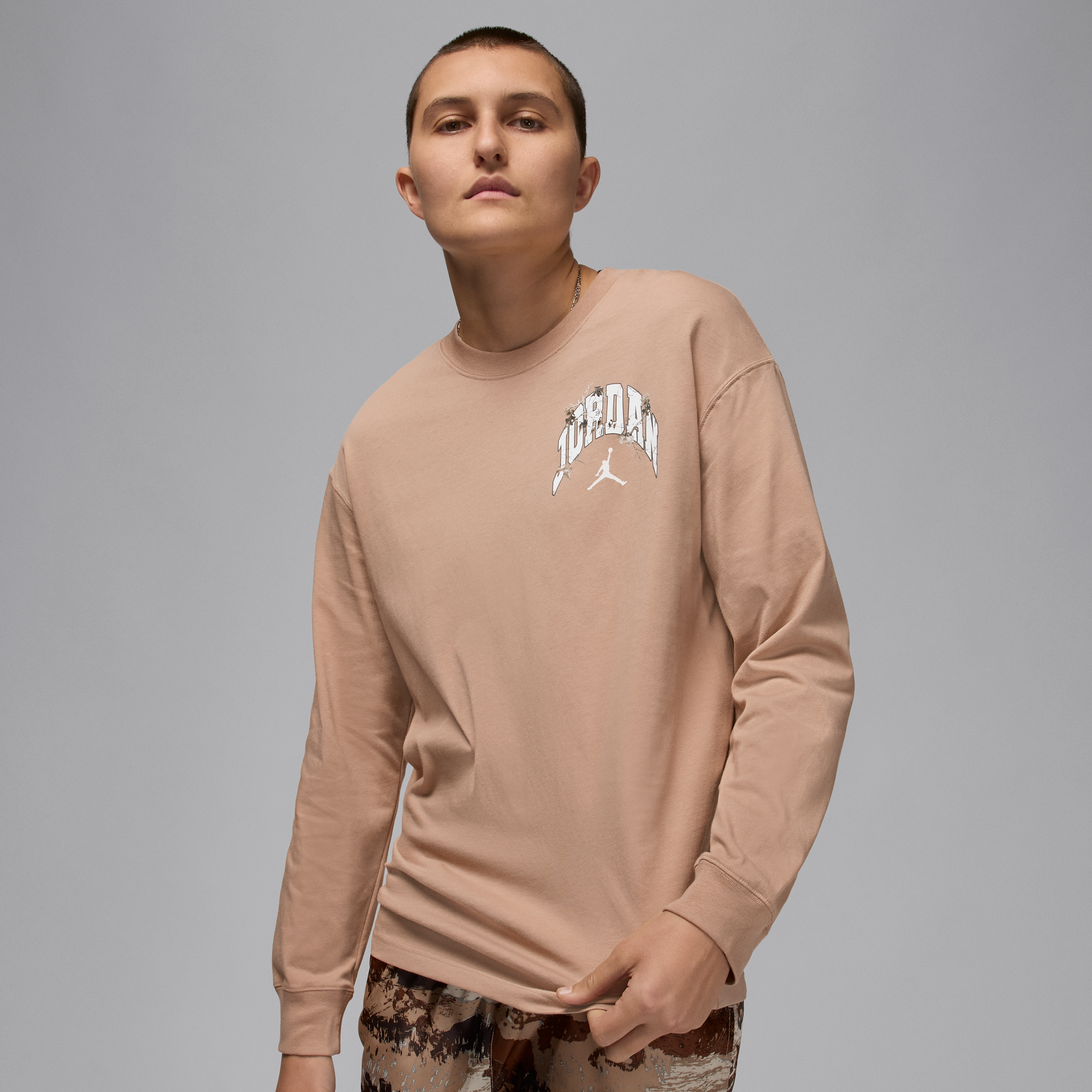 Jordan Brooklyn Long Sleeve Cotton Oversize Graphic T-shirt In Brown