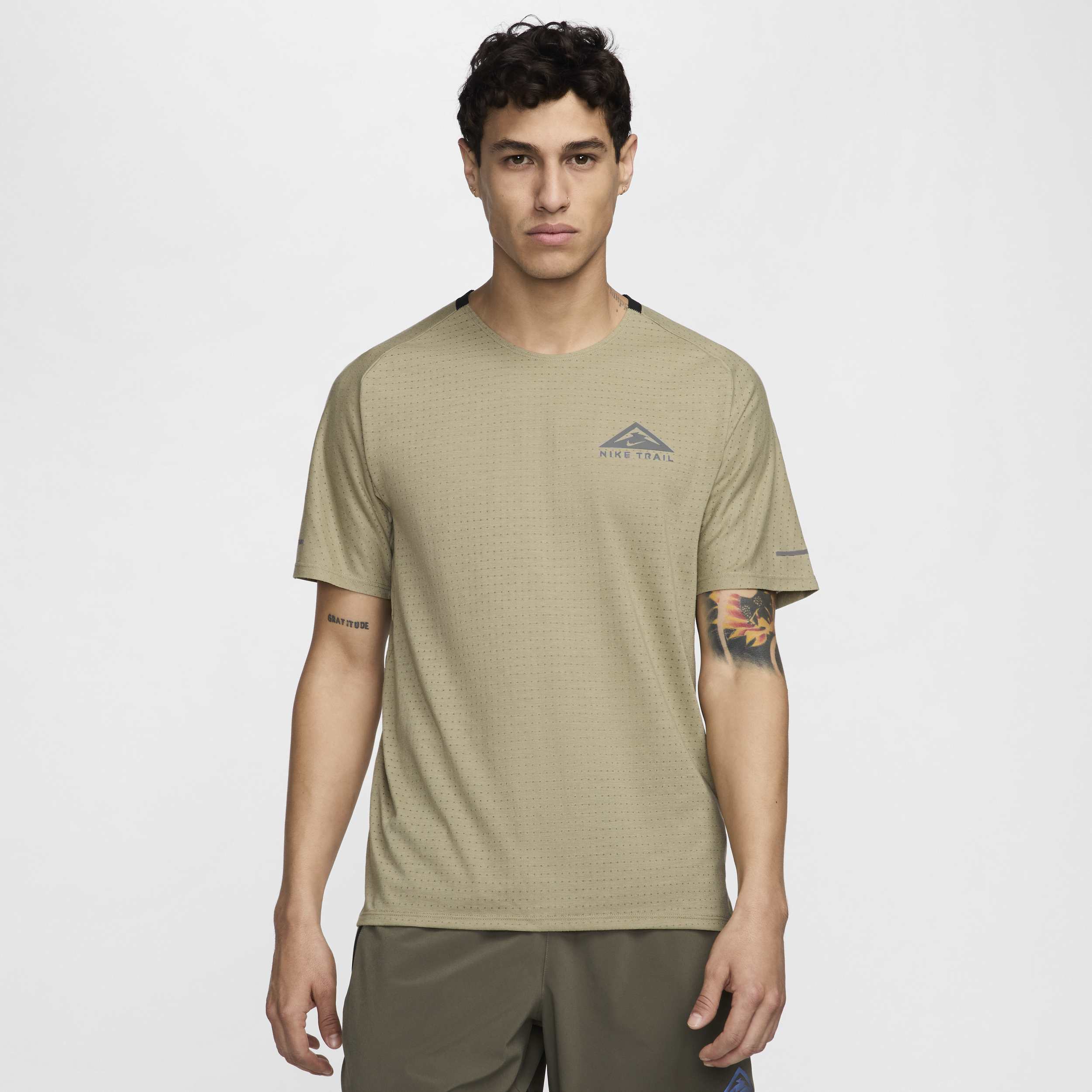 Shop Nike Men's Trail Solar Chase Dri-fit Short-sleeve Running Top In Brown