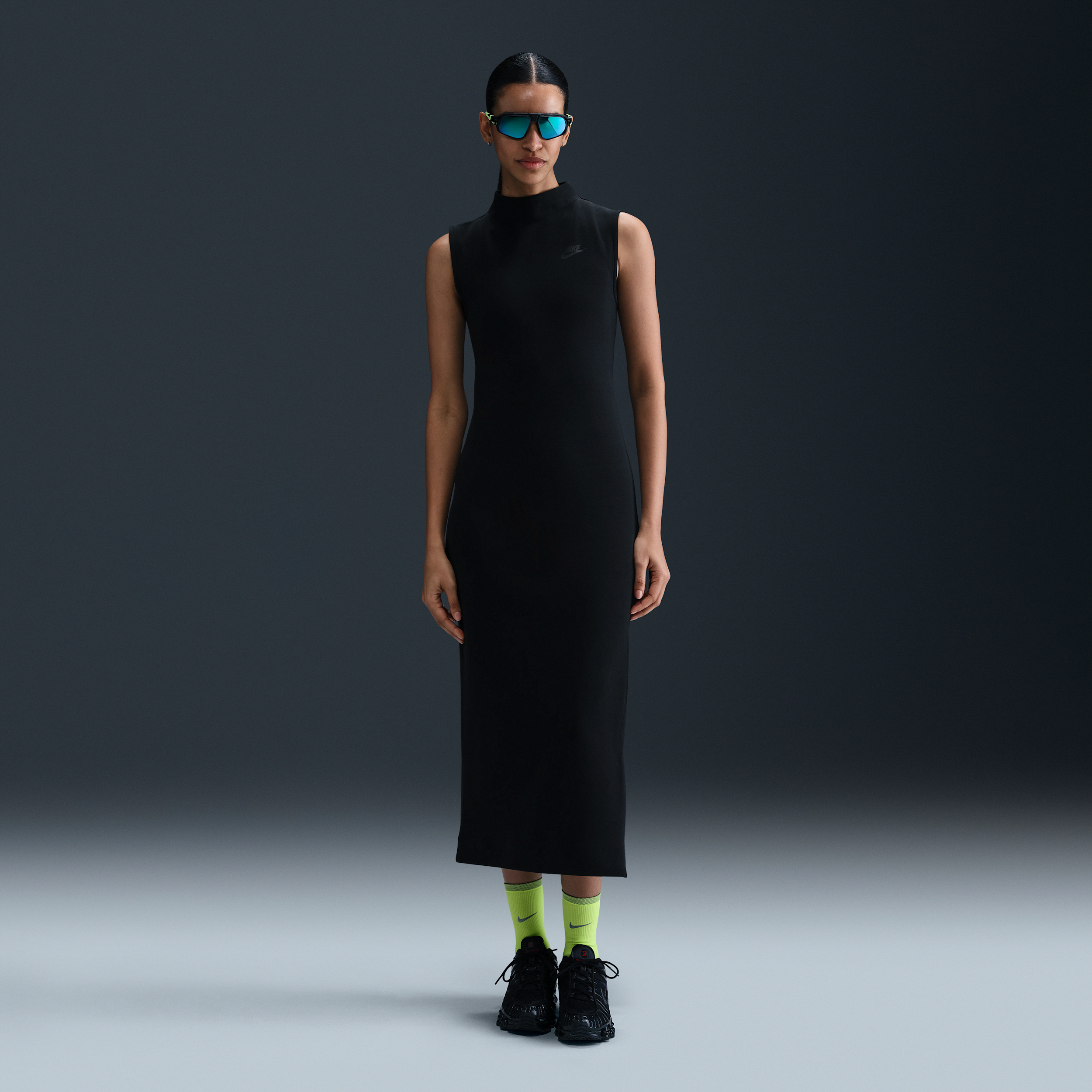 Nike Logo-print Sleeveless Maxi Dress In Black