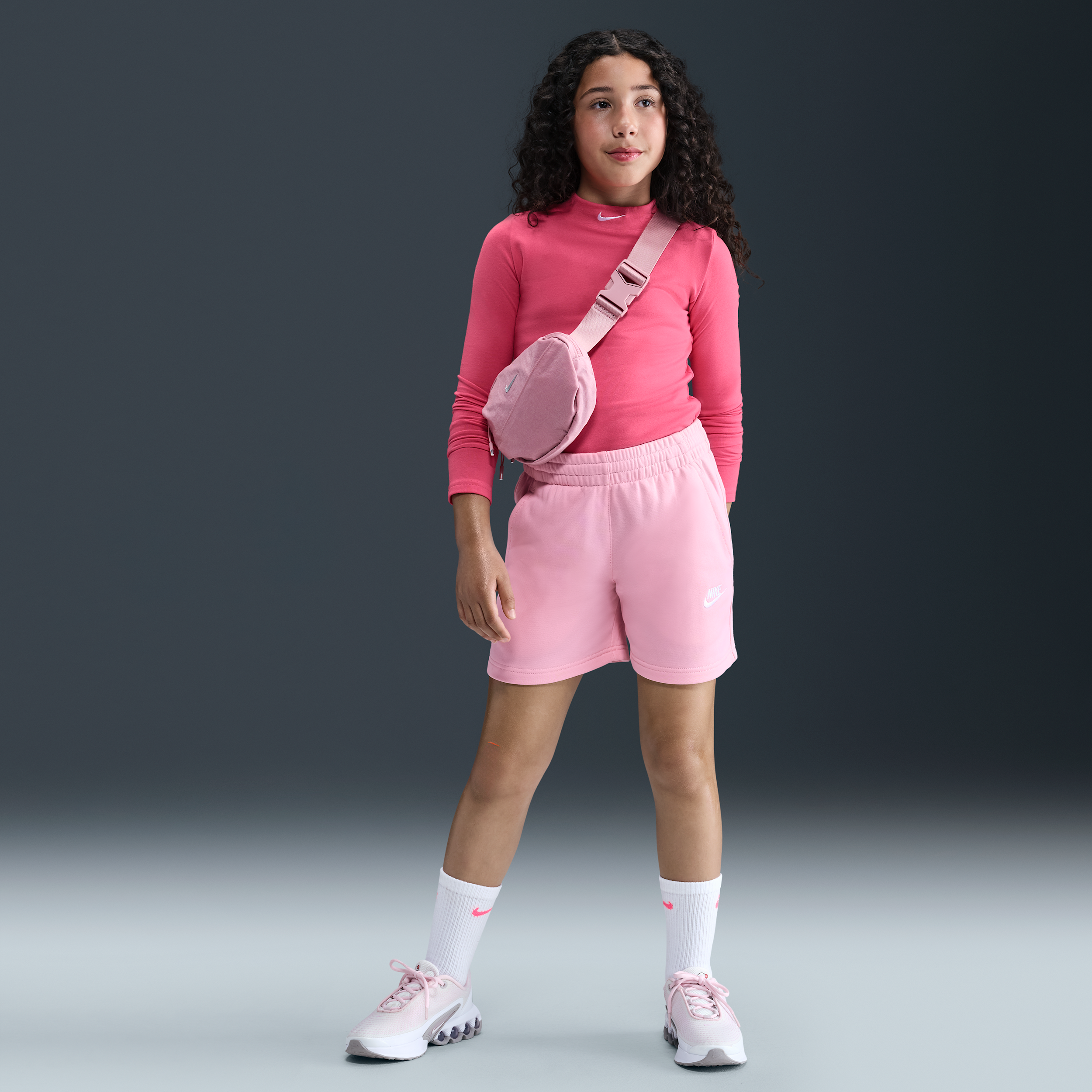 Nike Sportswear Club Fleece Big Kids' (Girls') 5" French Terry Shorts in Pink | FD2919-690