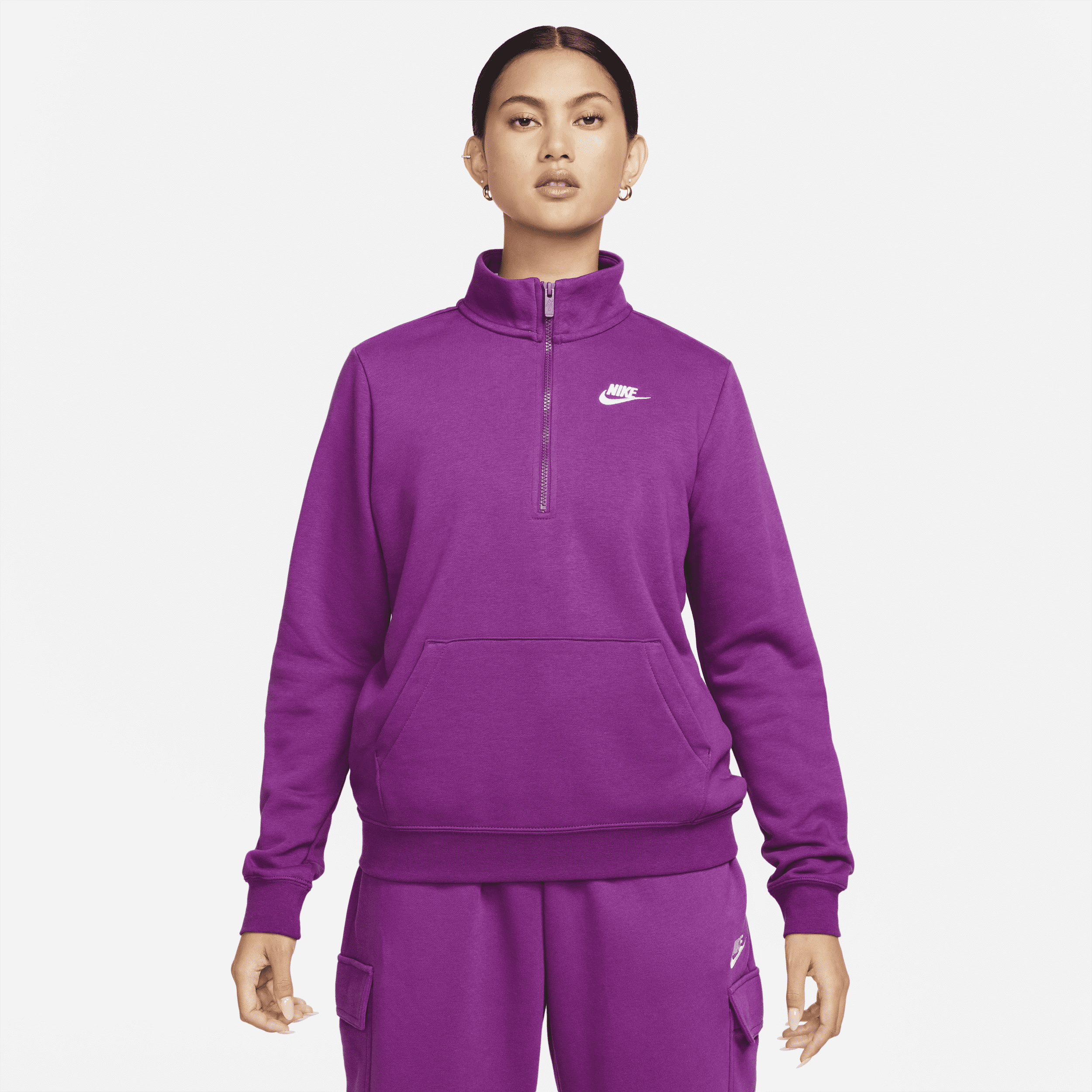 Nike Women's  Sportswear Club Fleece 1/2-zip Sweatshirt In Viotech/white