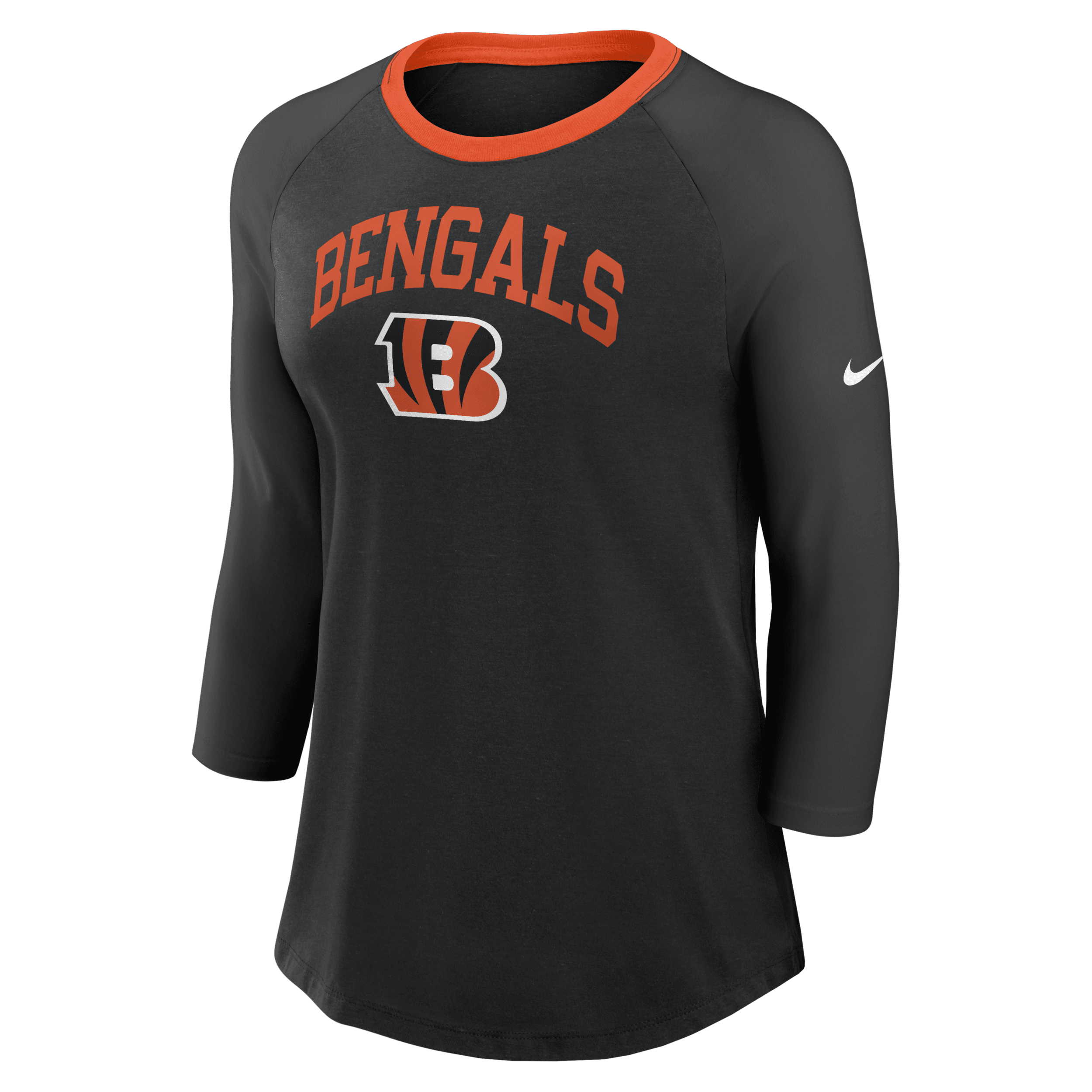 Nike Women's Black Cincinnati Bengals Raglan 3/4 Sleeve T-shirt In Black