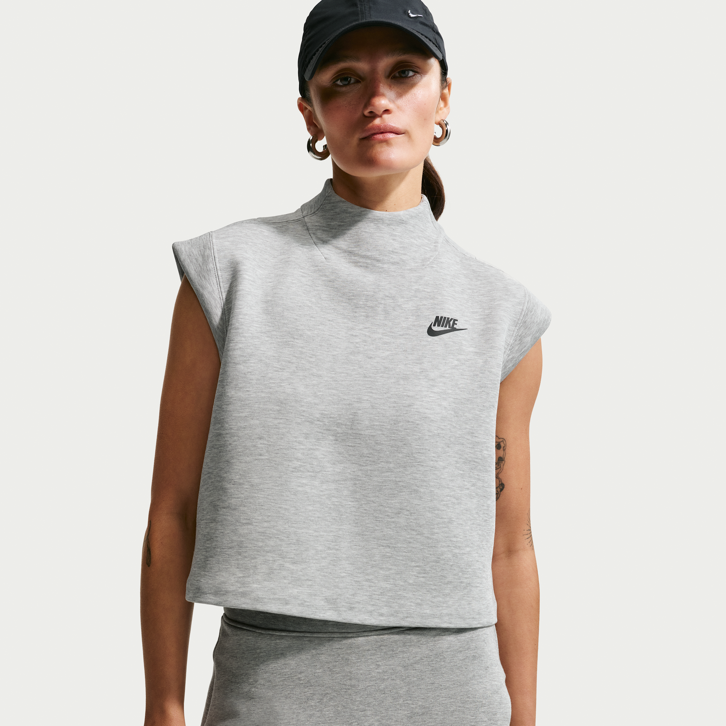 Women's Nike Sportswear Tech Fleece Short-Sleeve Top in Grey | IR1705-063