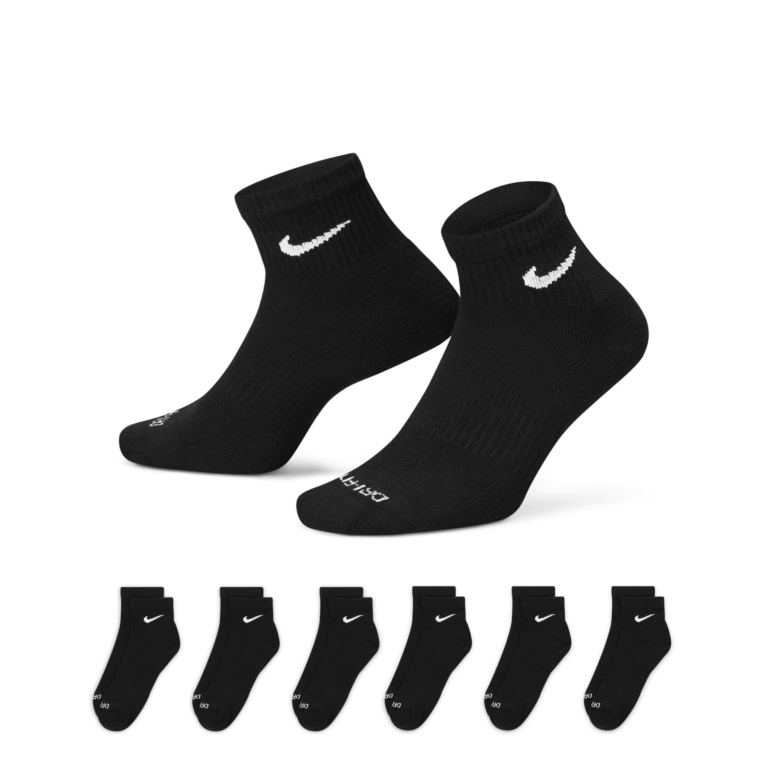 Nike Men's Everyday Plus Cushioned Training Ankle Socks (6 Pairs) in Black, Size: Medium | SX6899-010