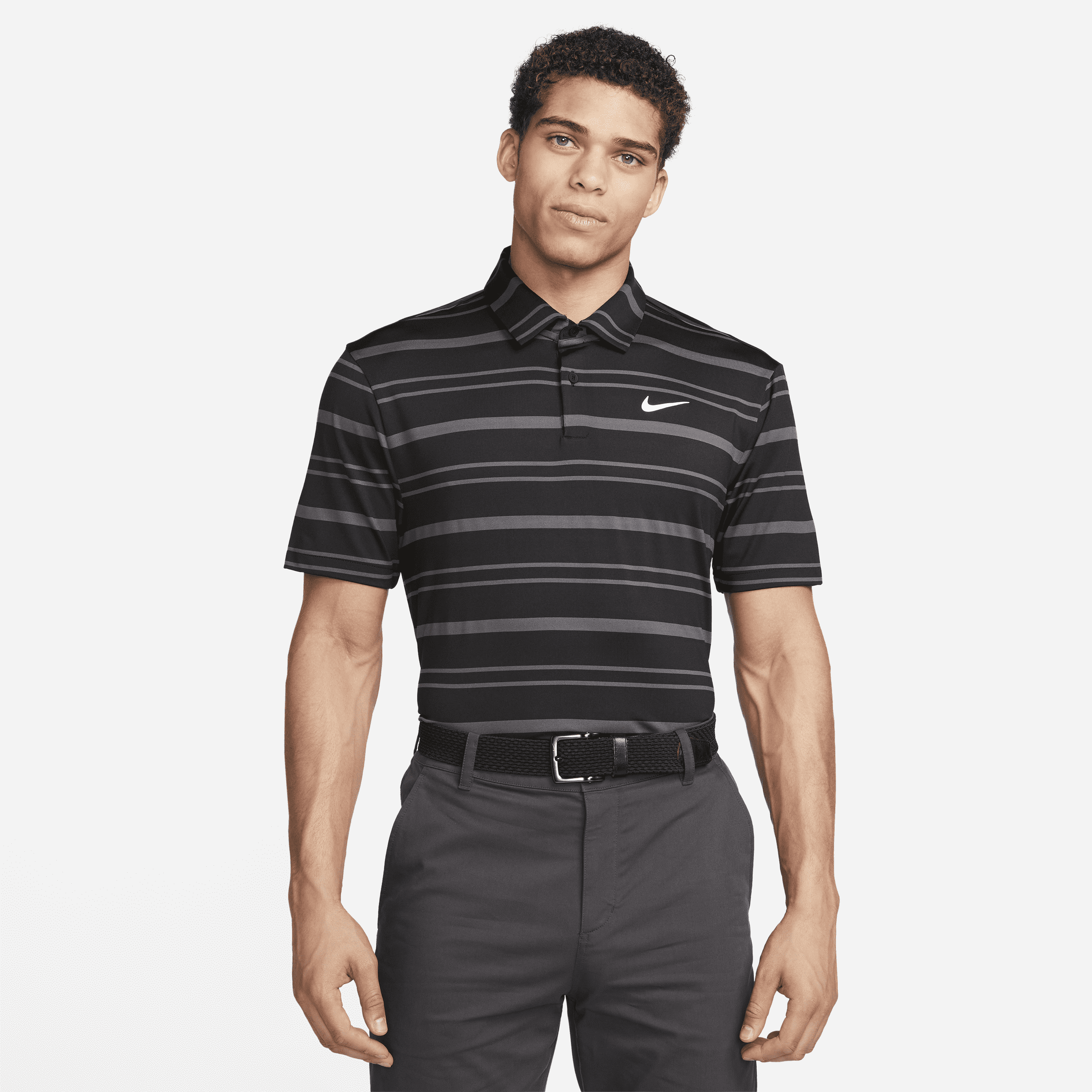Shop Nike Men's Dri-fit Tour Striped Golf Polo In Black