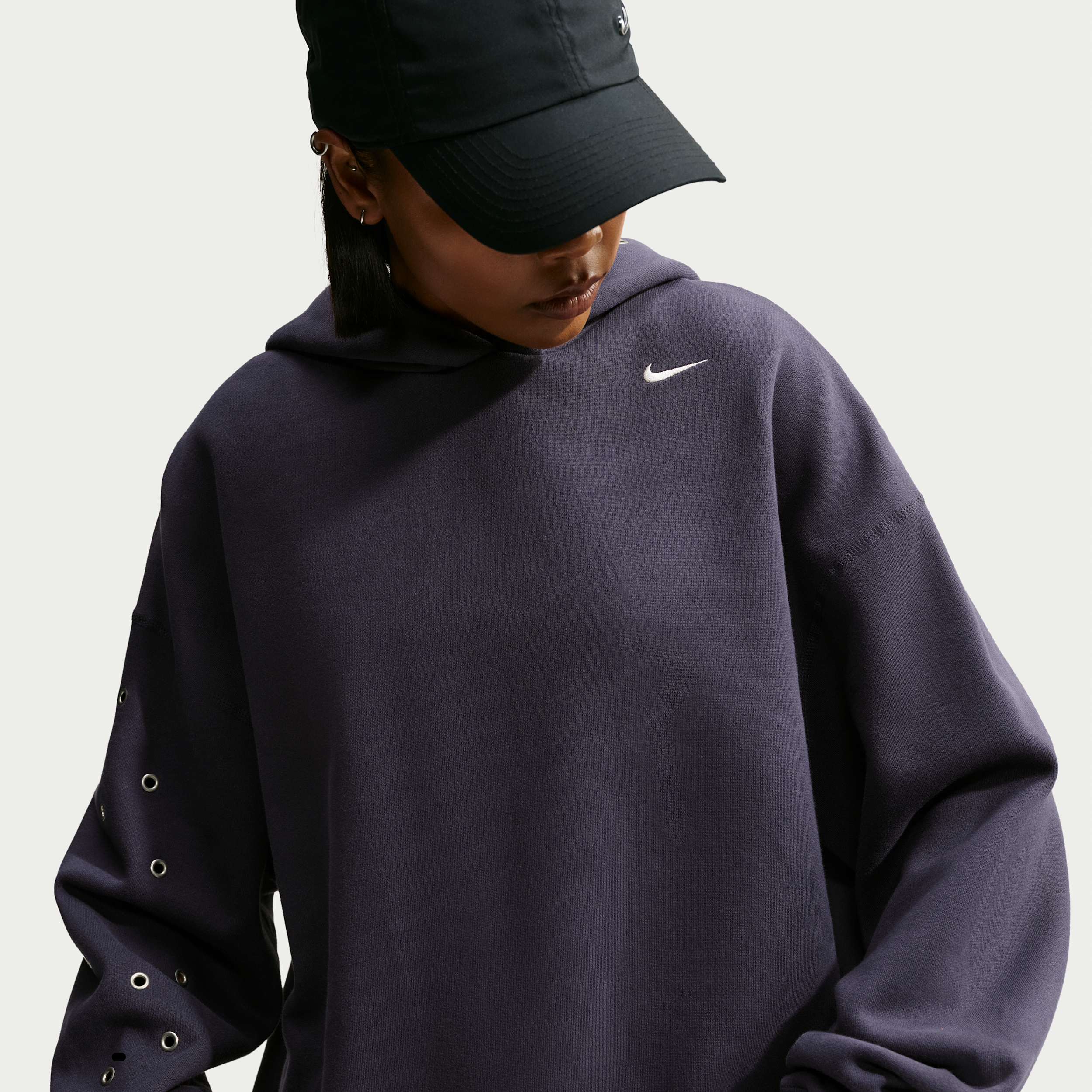 Nike Women's Studio Fleece Medium Weight Oversized Pullover Hoodie in Grey | IX7043-013