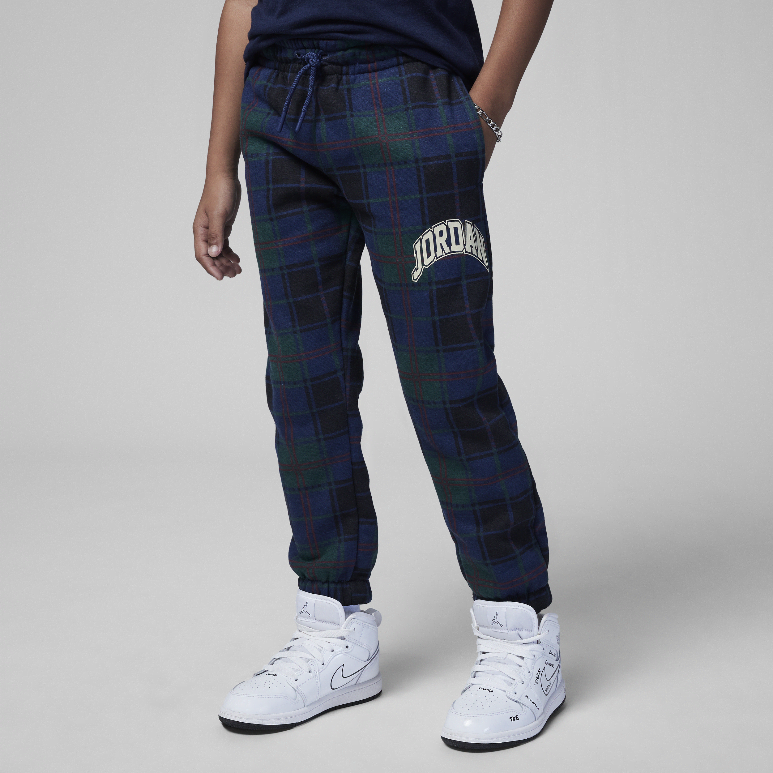 Jordan Nike Brooklyn Fleece Plaid Pants Little Kids' Pants In Blue