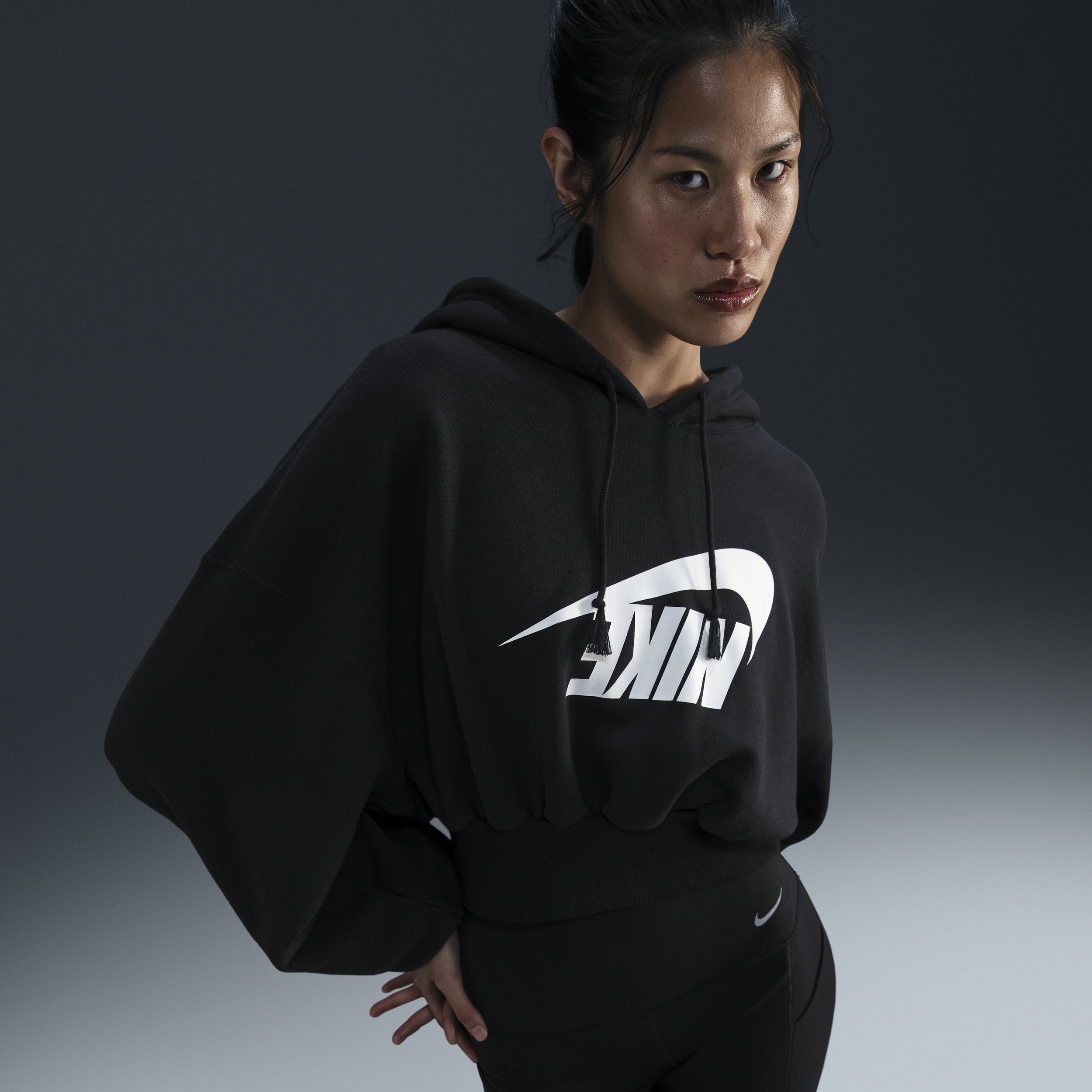 Nike Women's  Sportswear Oversized Cropped French Terry Pullover Hoodie In Black