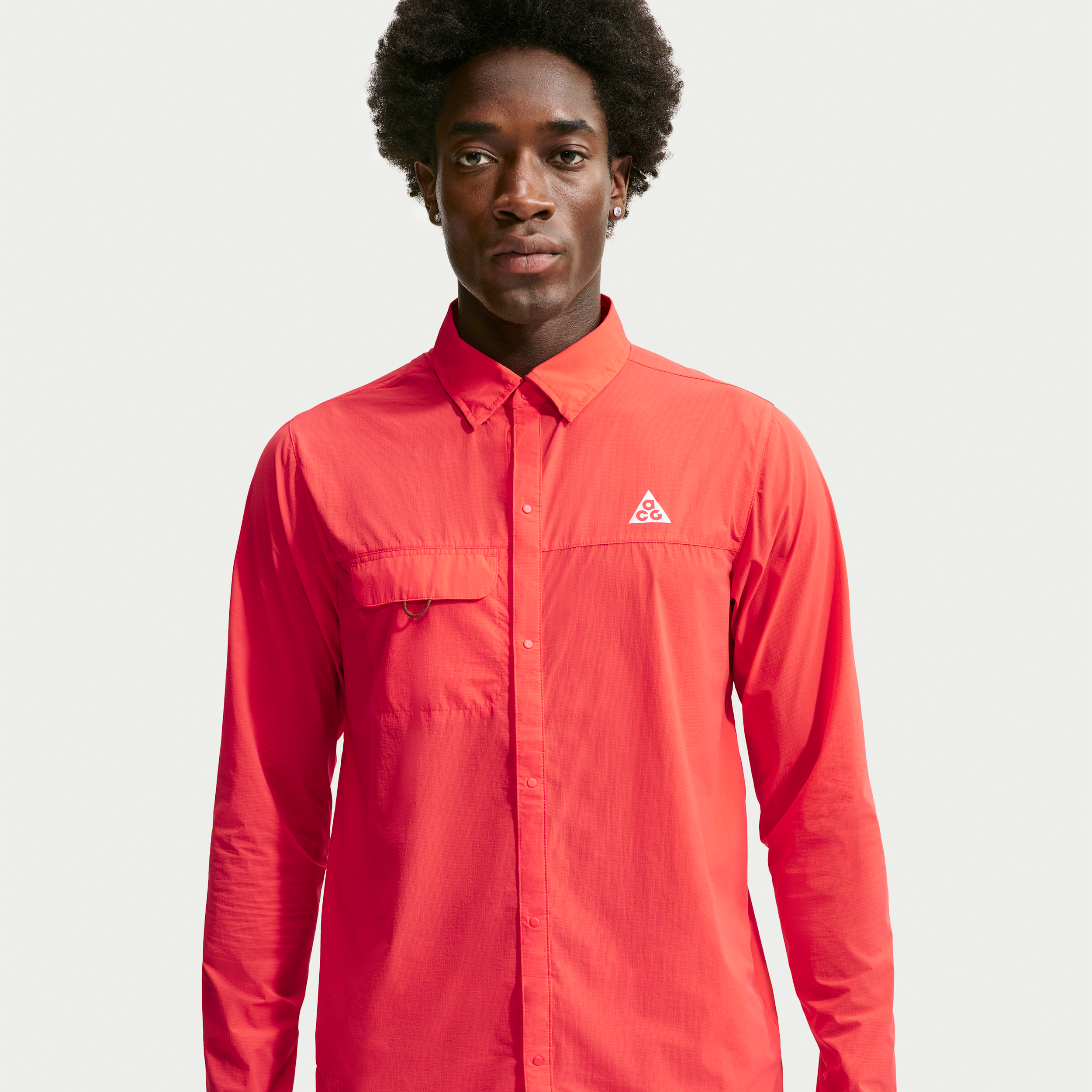 Men's Nike ACG Aireez Long-Sleeve Button-Up Trail Running Top in Red | IM5144-696