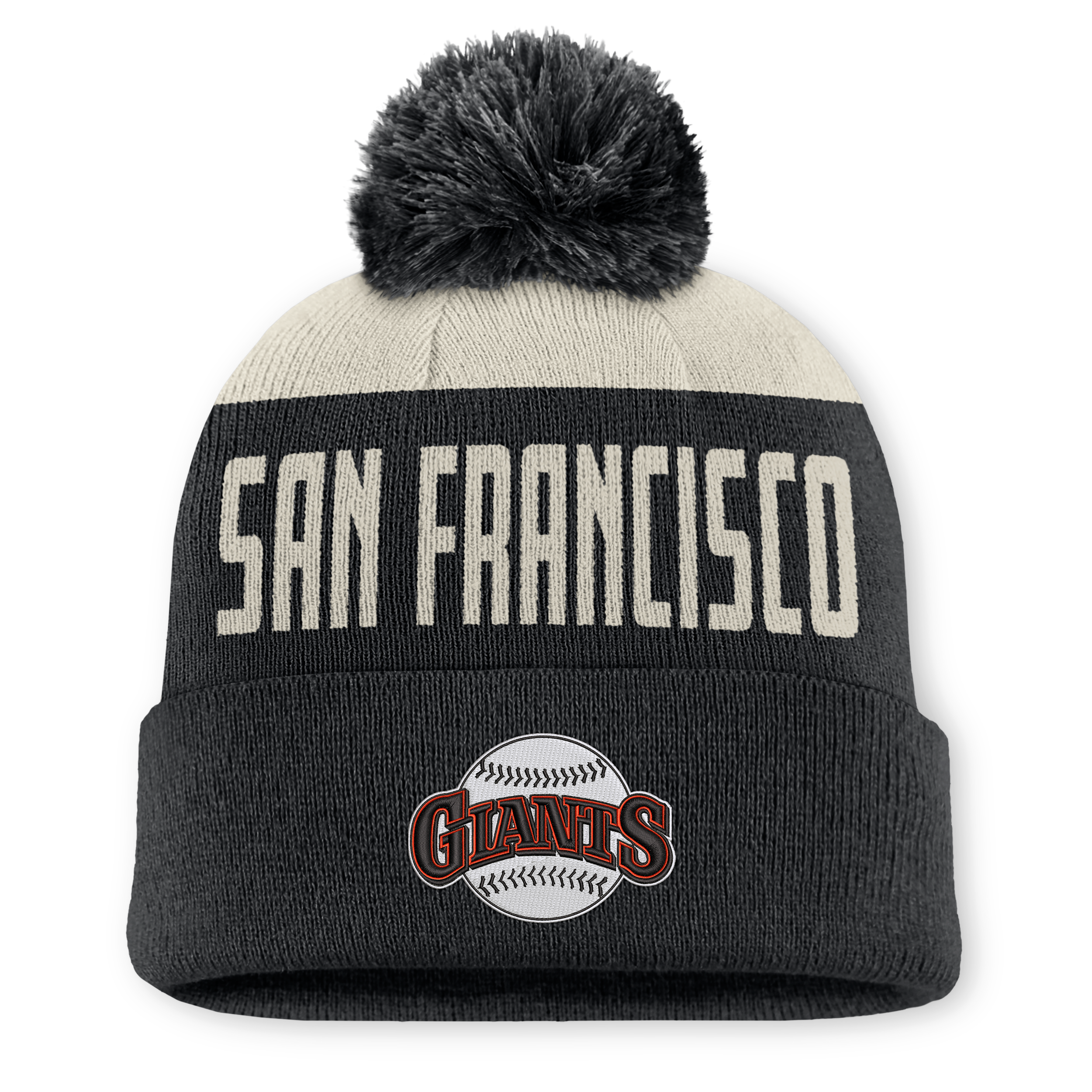 San Francisco Giants Cooperstown Peak Nike Men's MLB Cuffed Pom Beanie in Black | NB1608COG83-5JZ