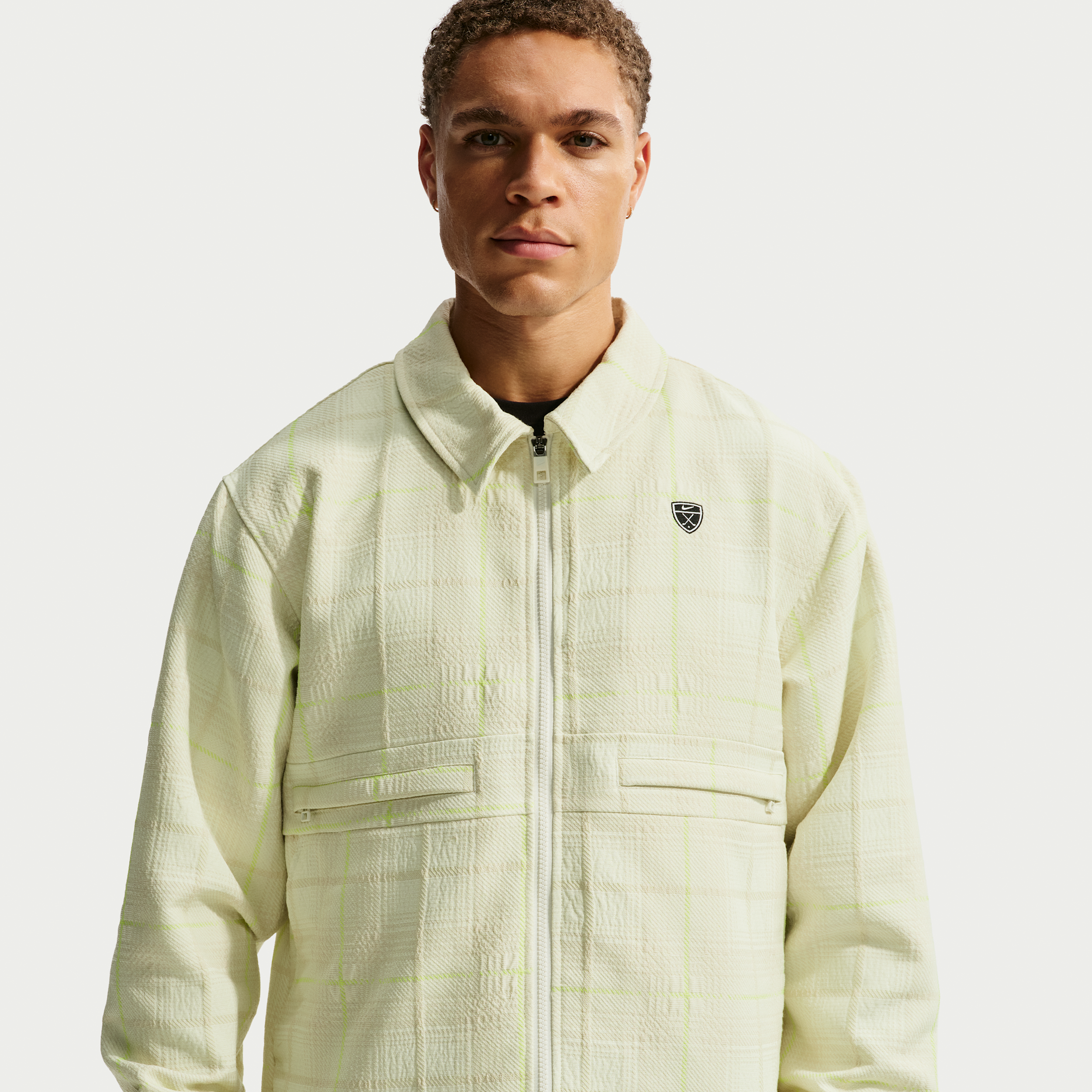 Nike Men's Tartan Loose Golf Jacket, Medium, Sail/Black Blue