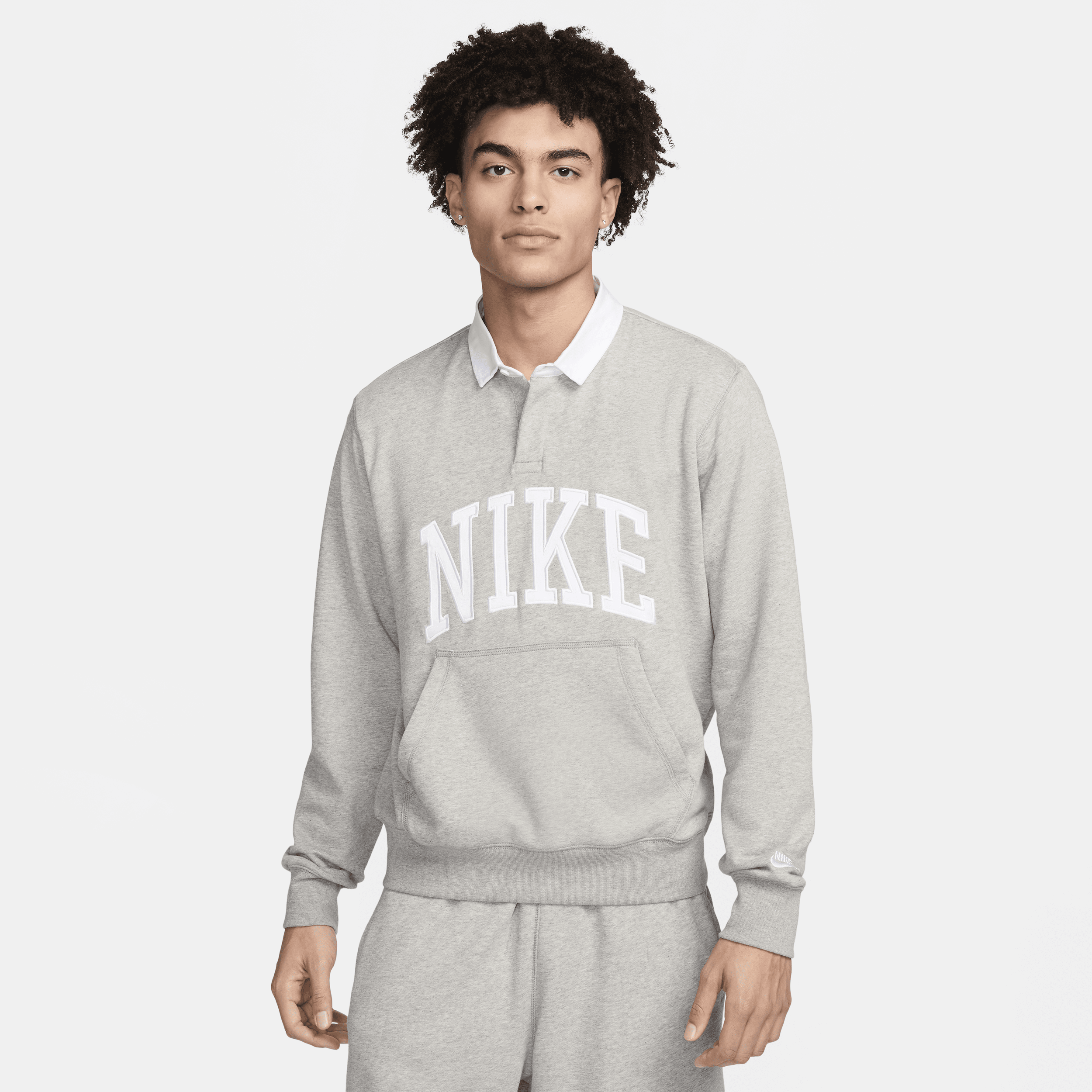 Shop Nike Men's Club Fleece Long-sleeve Fleece Polo In Grey
