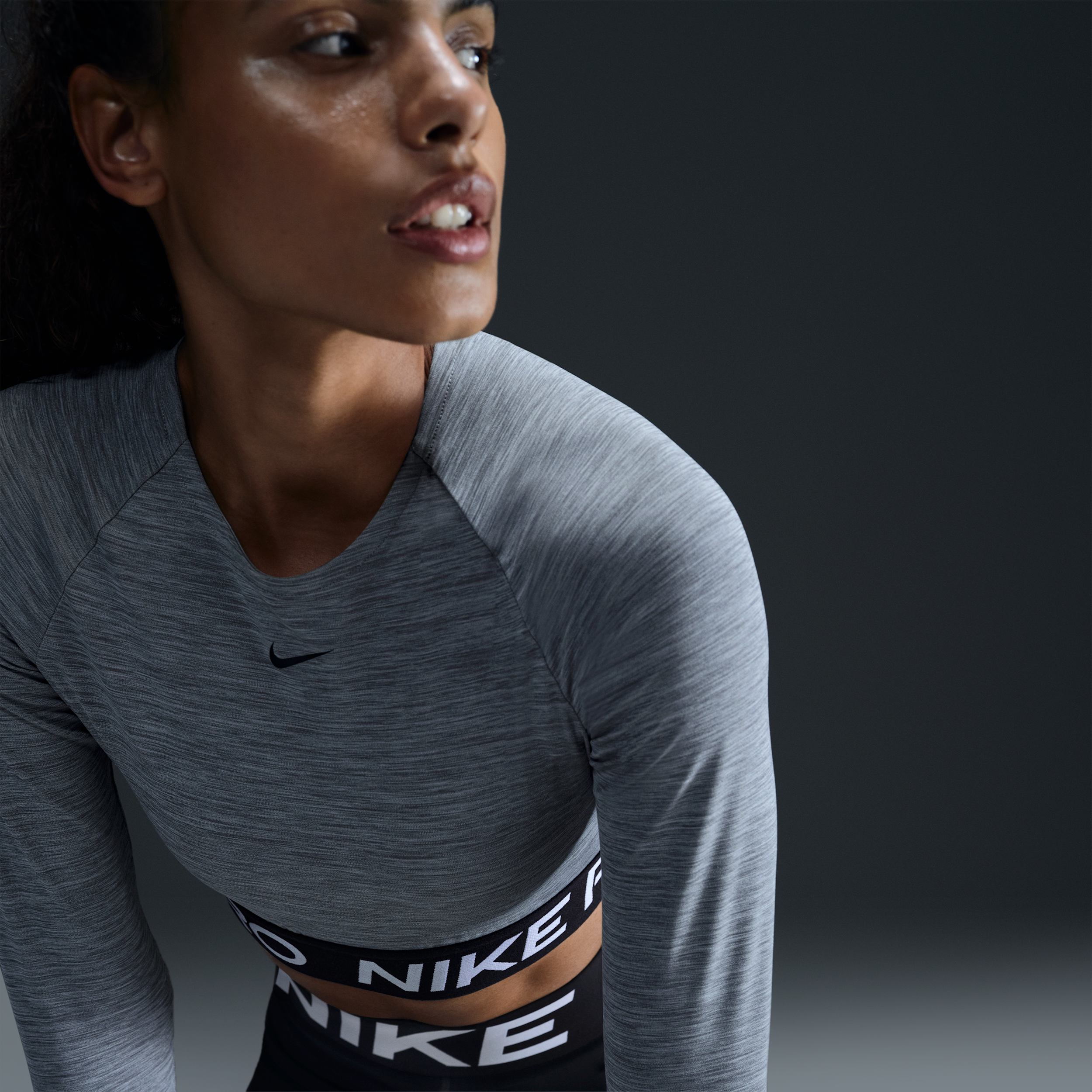 Women's Nike Pro Dri-FIT Cropped Long-Sleeve Top in Grey | FV5484-084