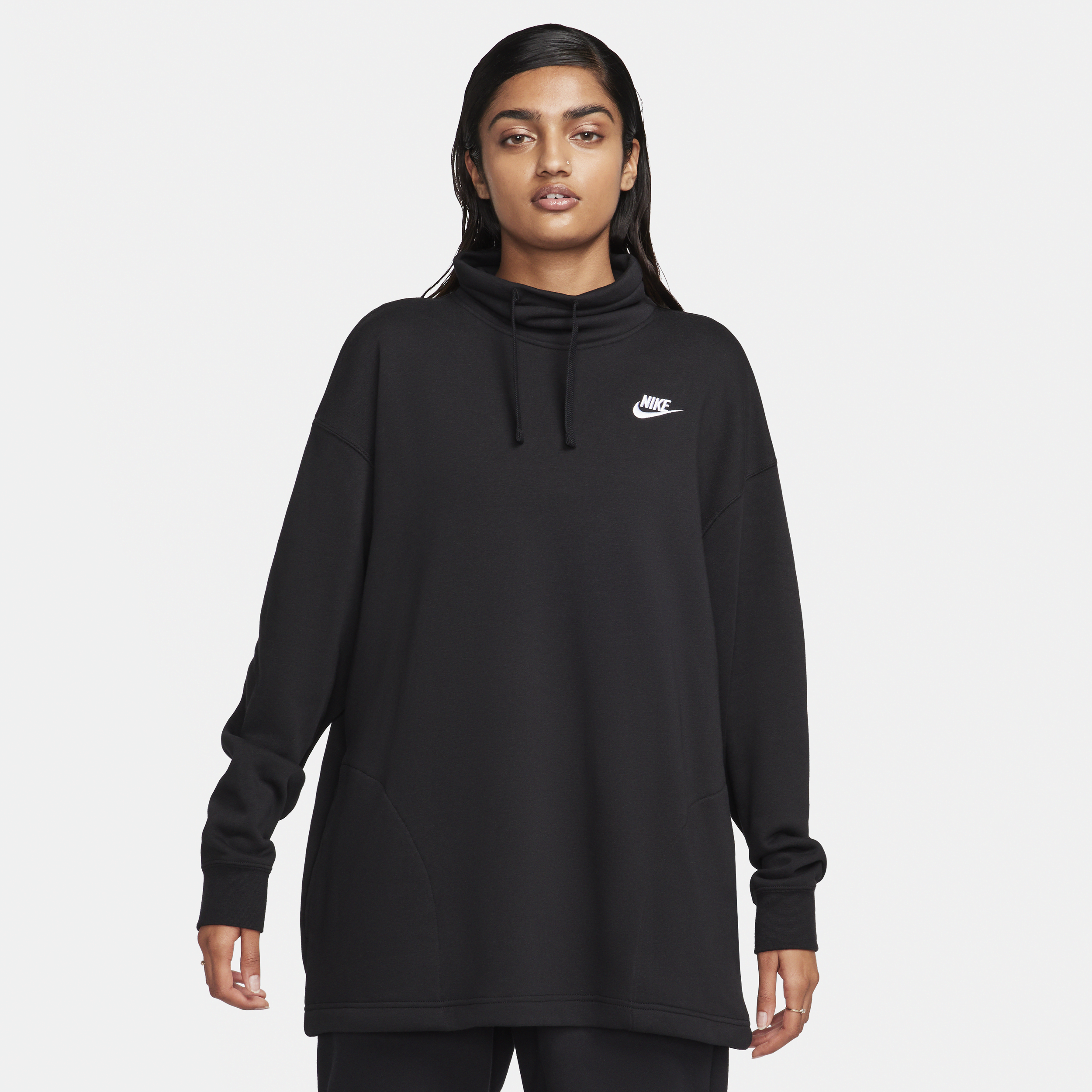 Nike Women's  Sportswear Club Fleece Oversized Mock-neck Sweatshirt In Black