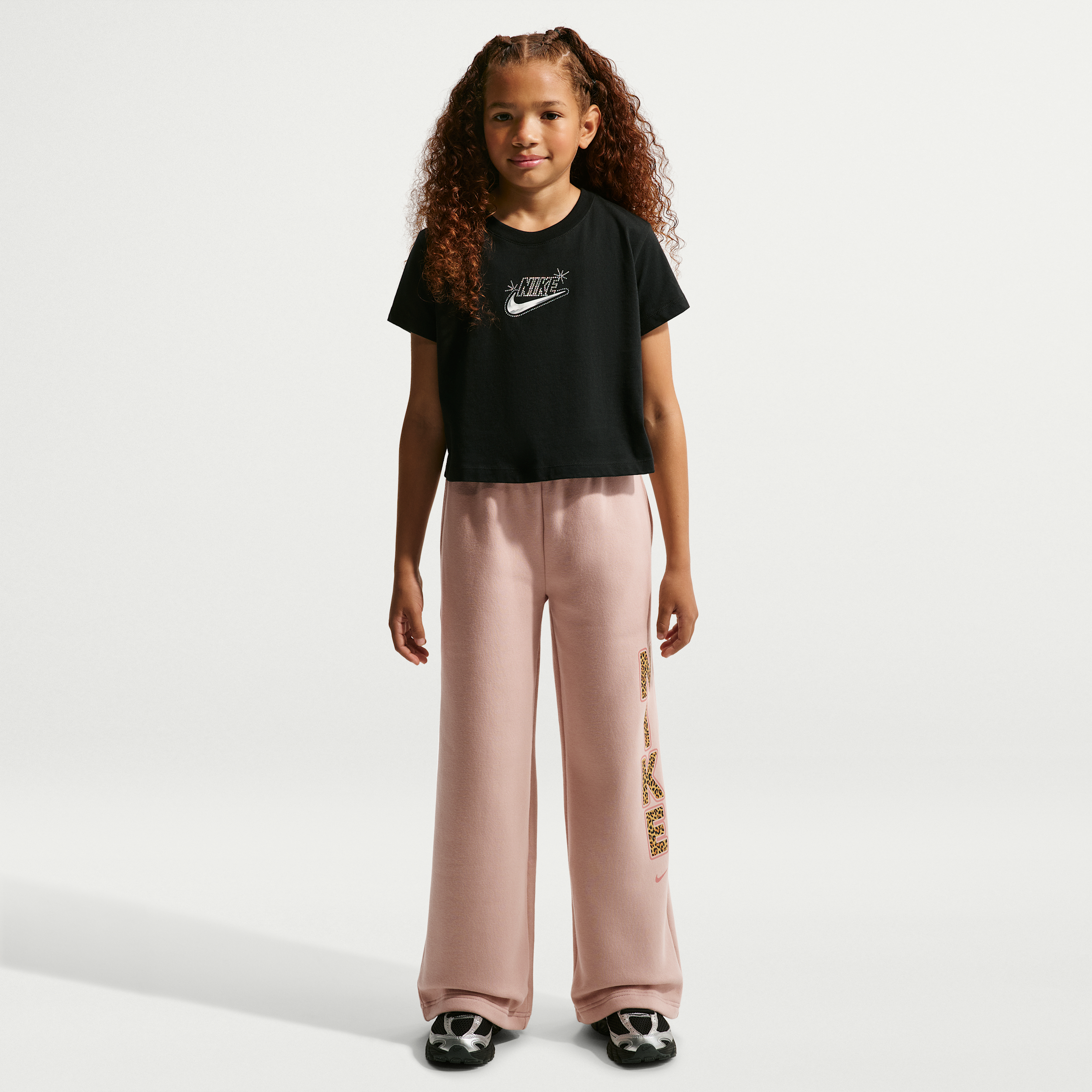 Nike Sportswear Studio Big Kids' (Girls') Fleece Open-Hem Pants in Brown | JA7633-269