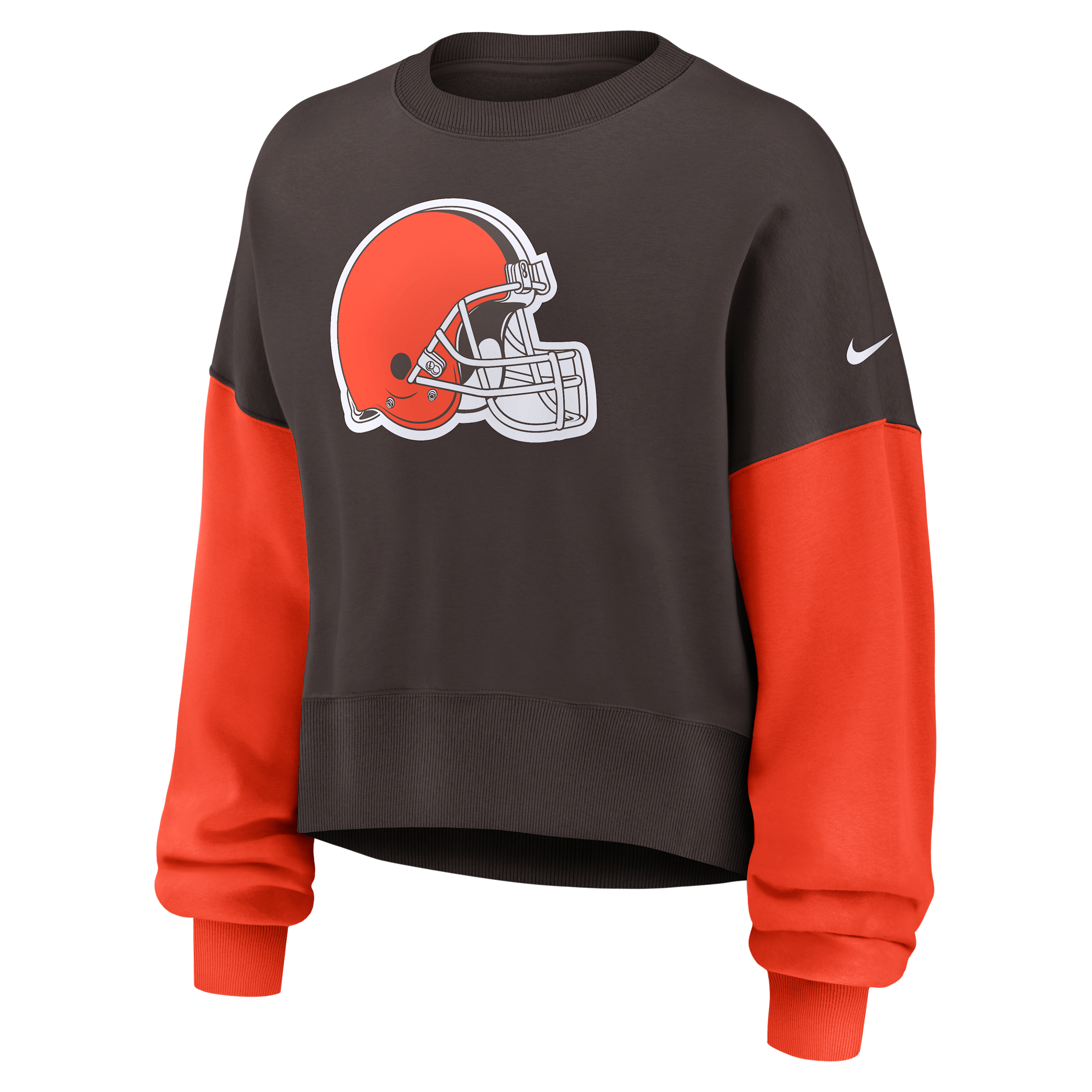Nike Brown Cleveland Browns Oversized Color-block Pullover Sweatshirt In Brown