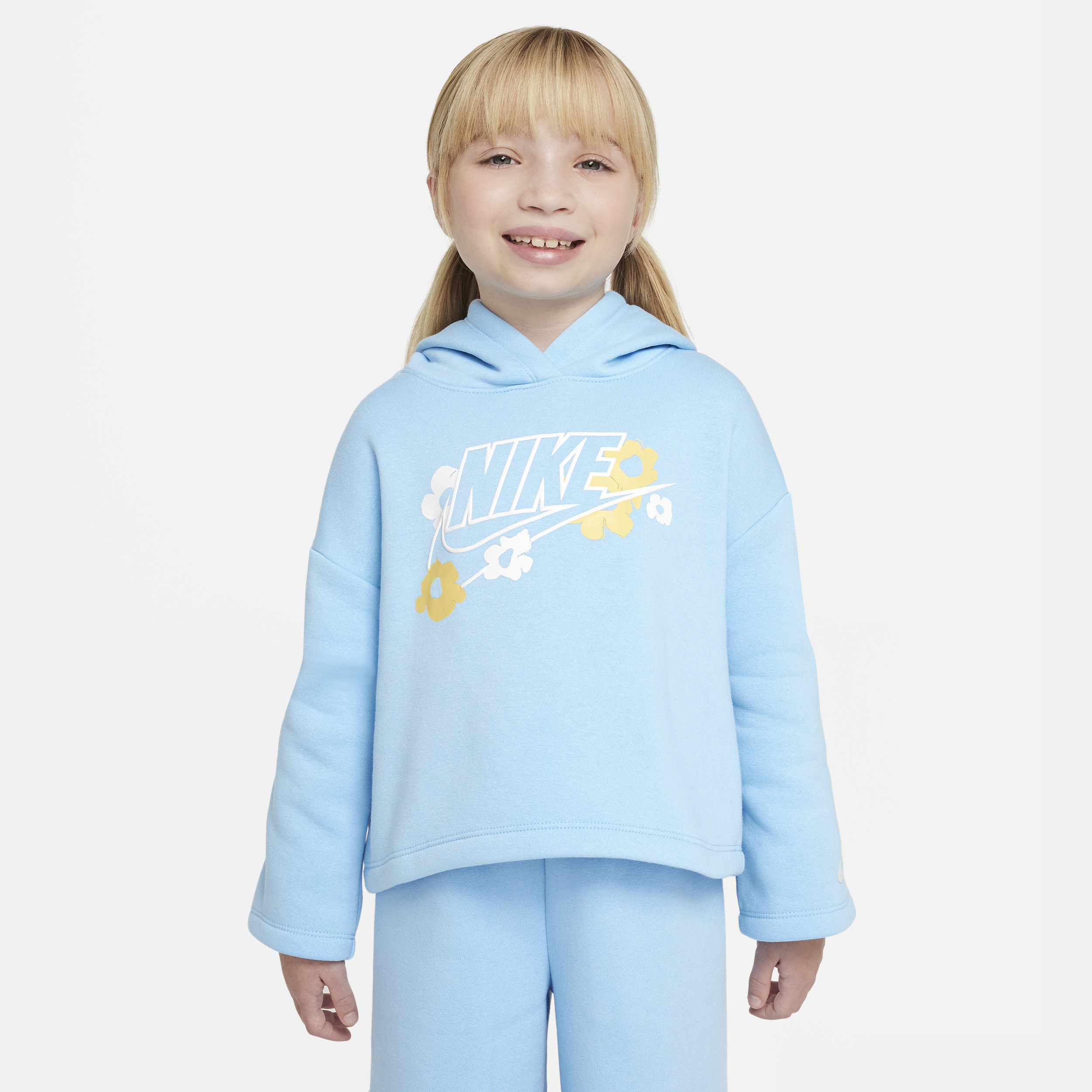 Nike Floral Fleece Little Kids' Graphic Hoodie In Blue