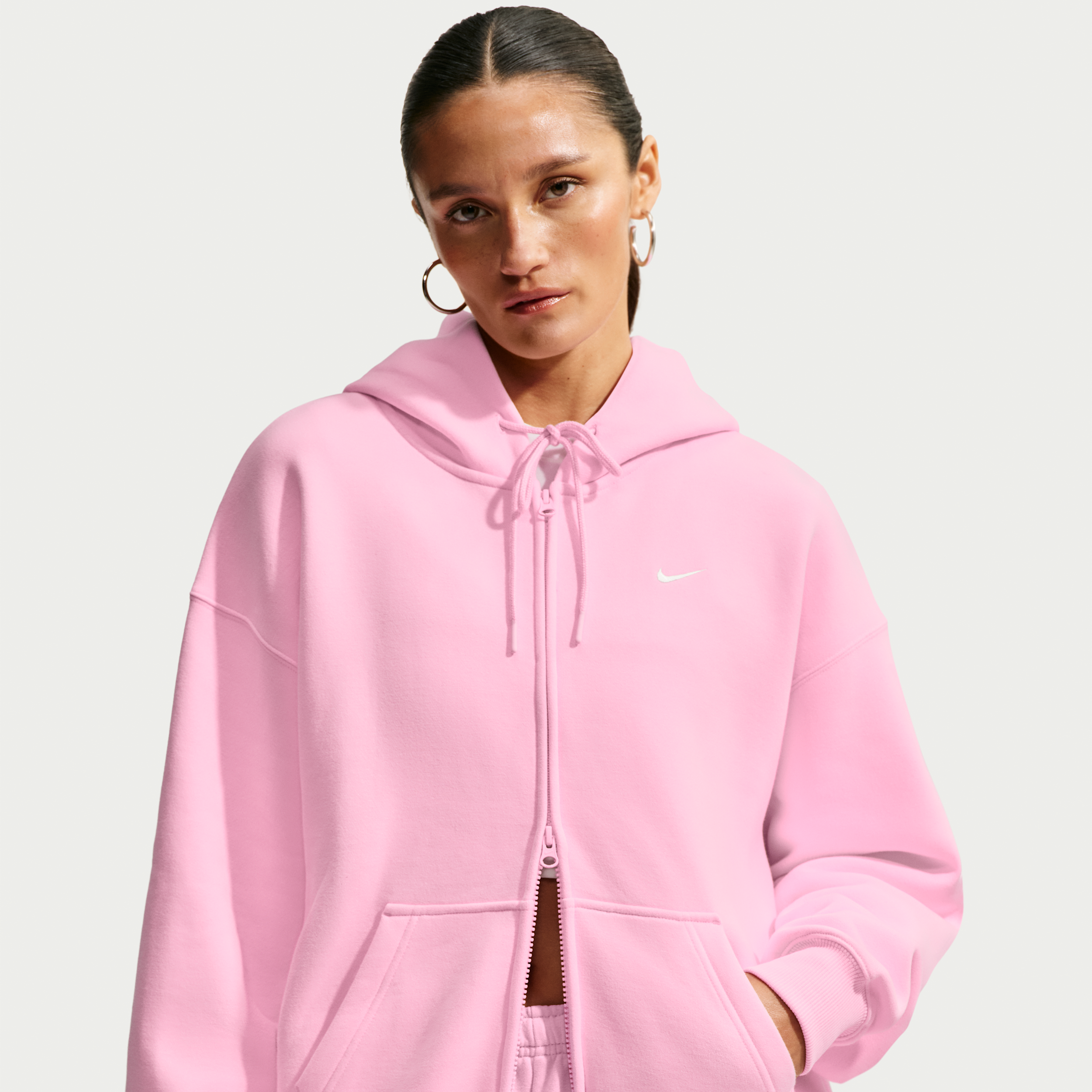 Nike Women's Studio Fleece Medium Weight Oversized Full-Zip Hoodie in Pink | IM8084-621