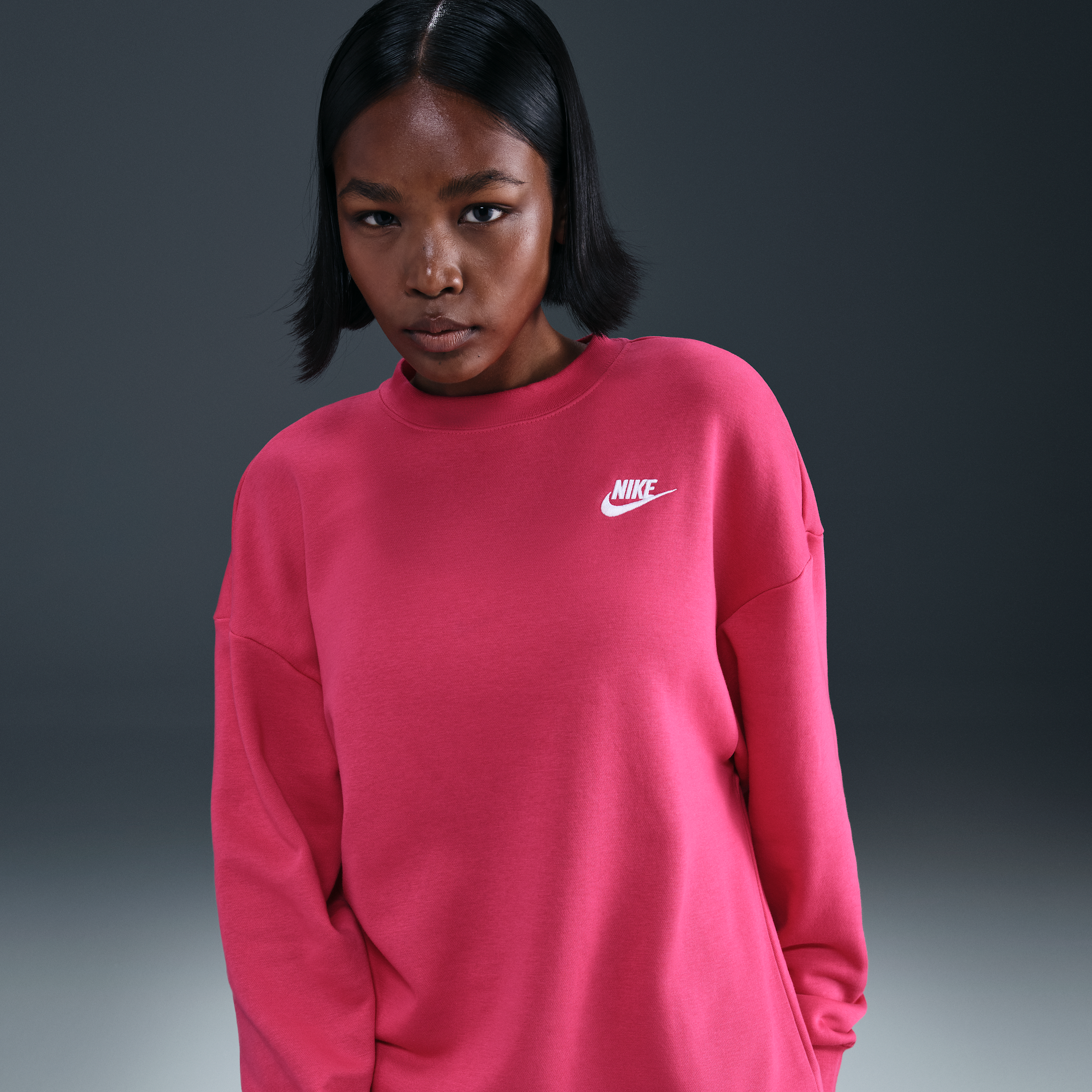 Nike Women's  Sportswear Club Fleece Loose Crew-neck Sweatshirt In Pink