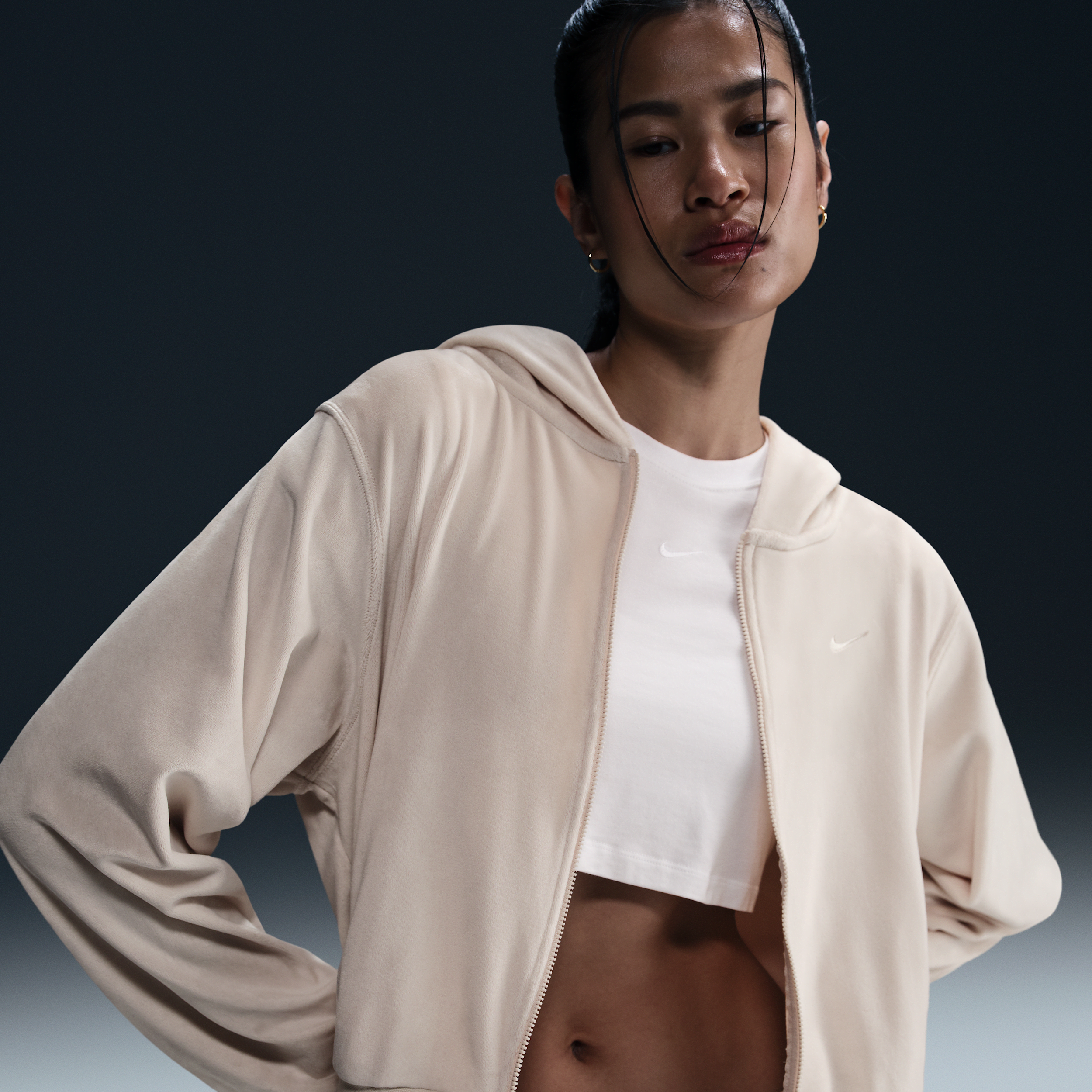 Women's Nike Sportswear Chill Knit Loose Velour Full-Zip Hoodie in Brown | HJ0954-104