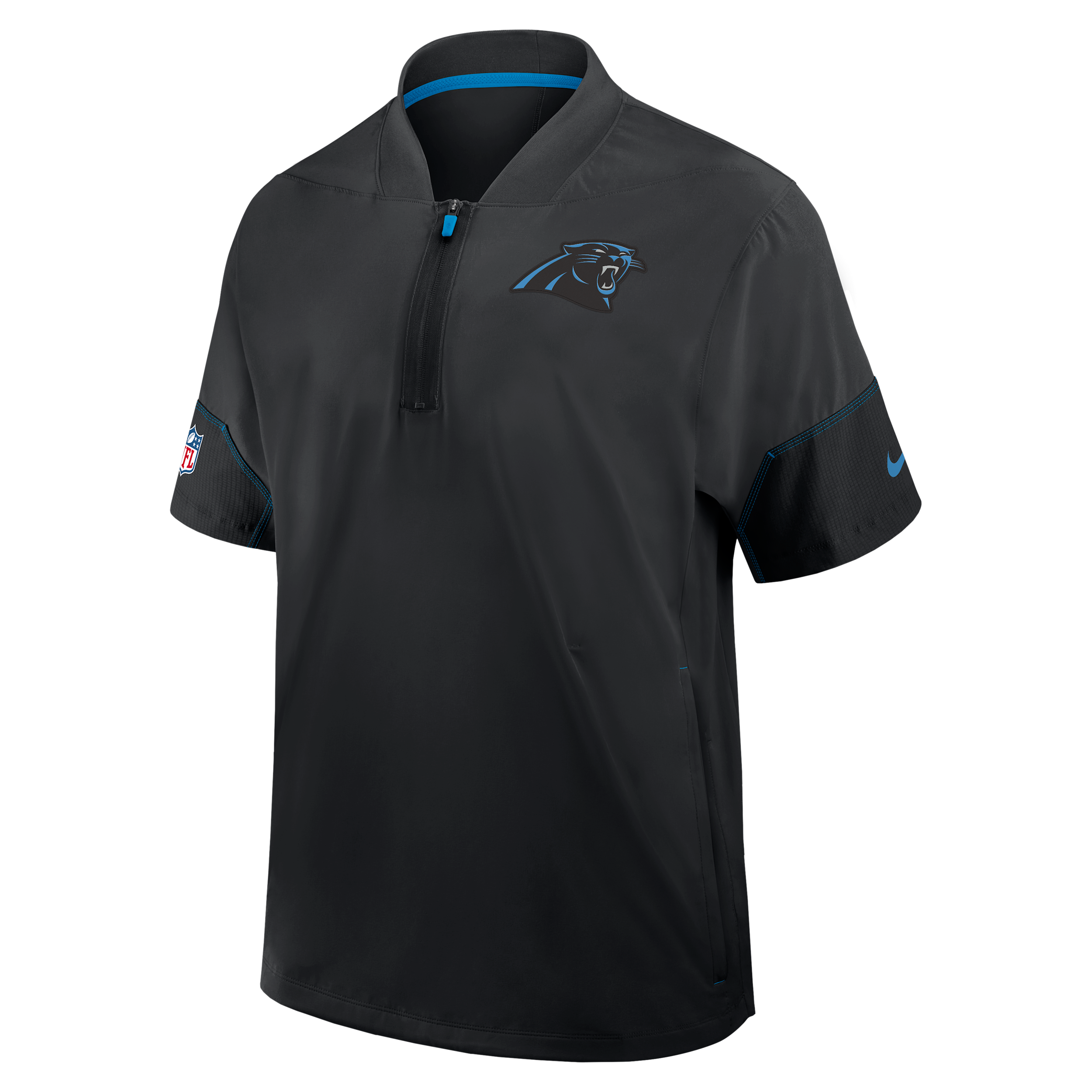 Carolina Panthers Sideline Coach Nike Men's NFL 1/2-Zip Short-Sleeve Hooded Jacket in Black | 03BO092N9D-2J5