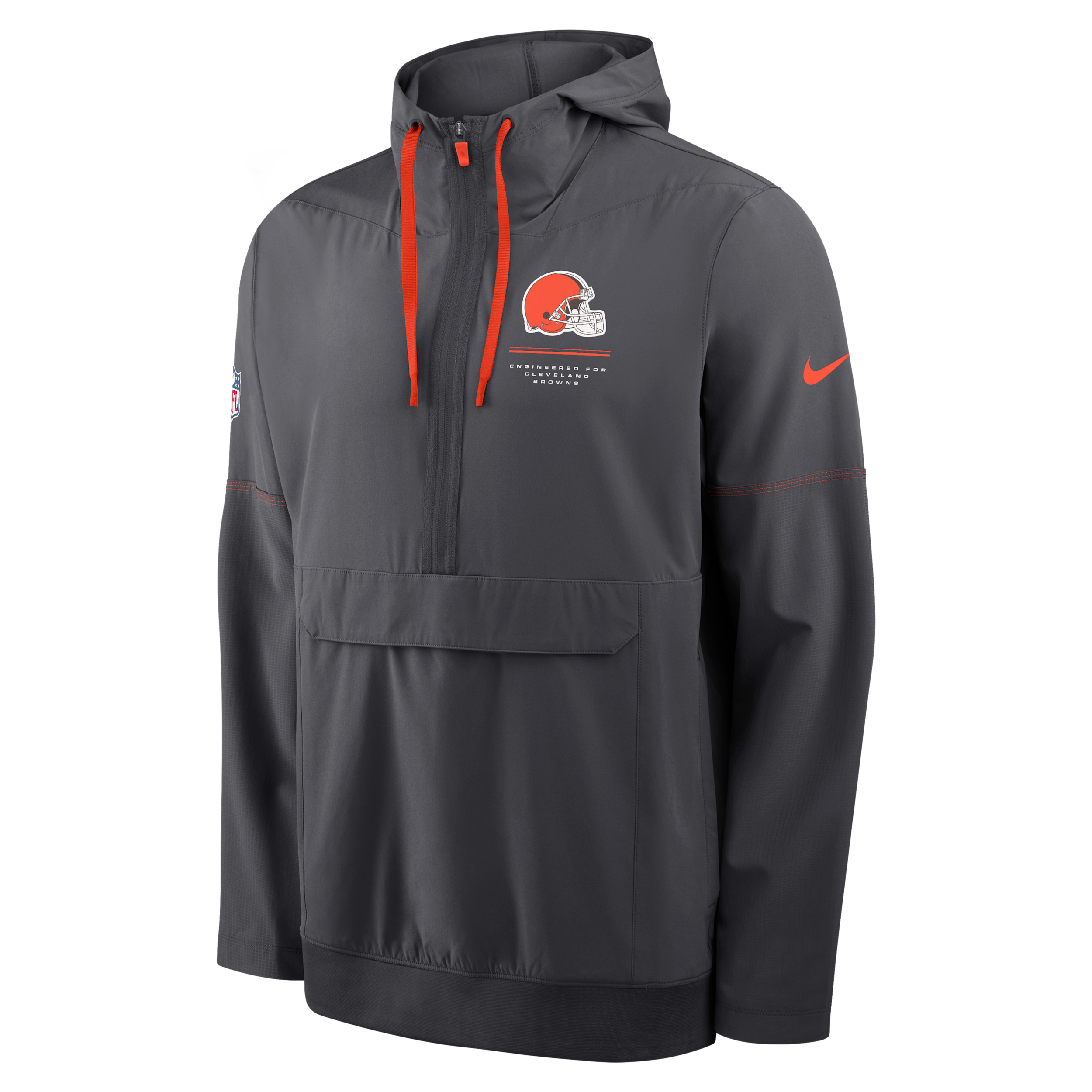 Nike Men's Charcoal Cleveland Browns Sideline Logo Glory Anorak Half-Zip Hooded Jacket - Charcoal