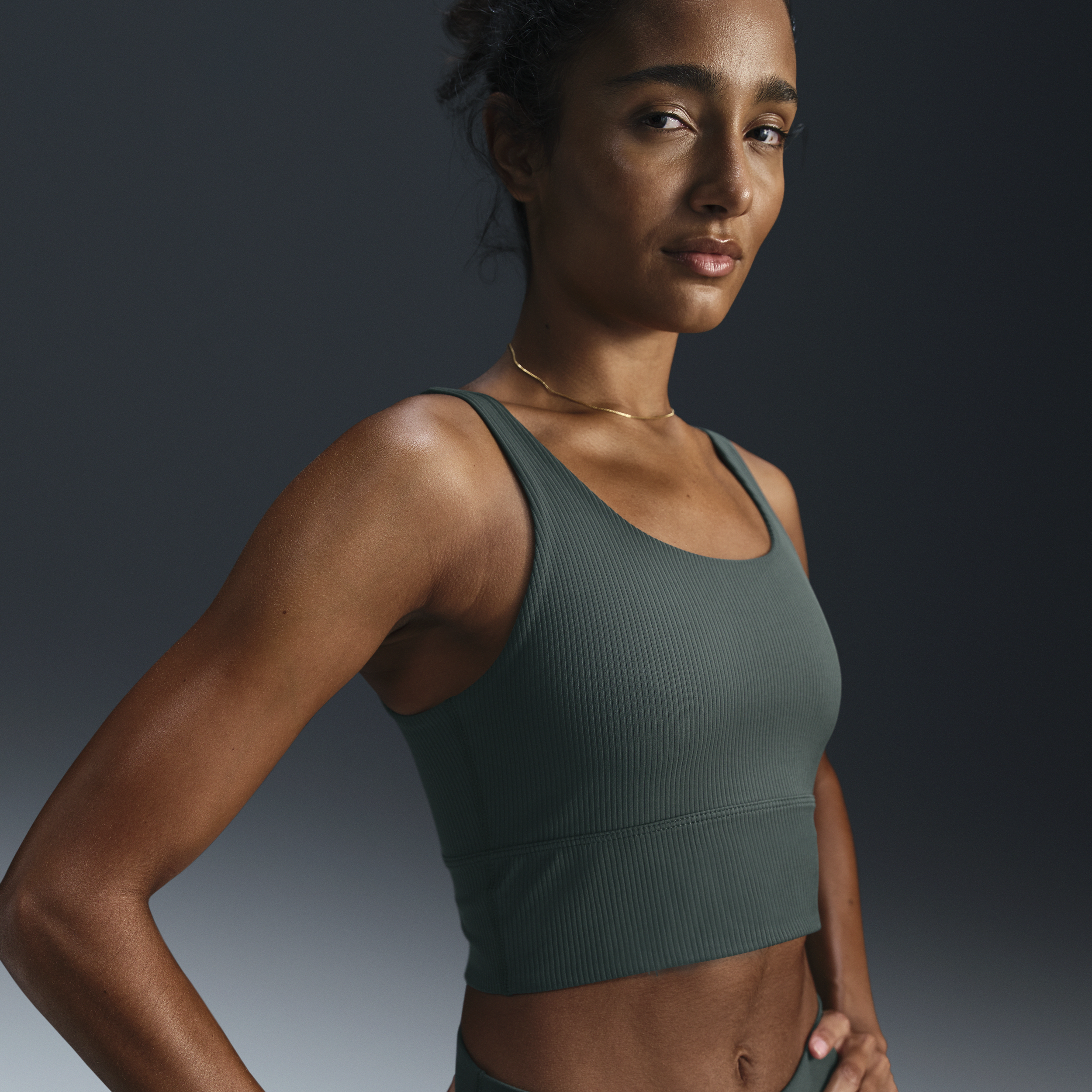 Nike Women's Zenvy Rib Light-support Padded Longline Sports Bra In Green