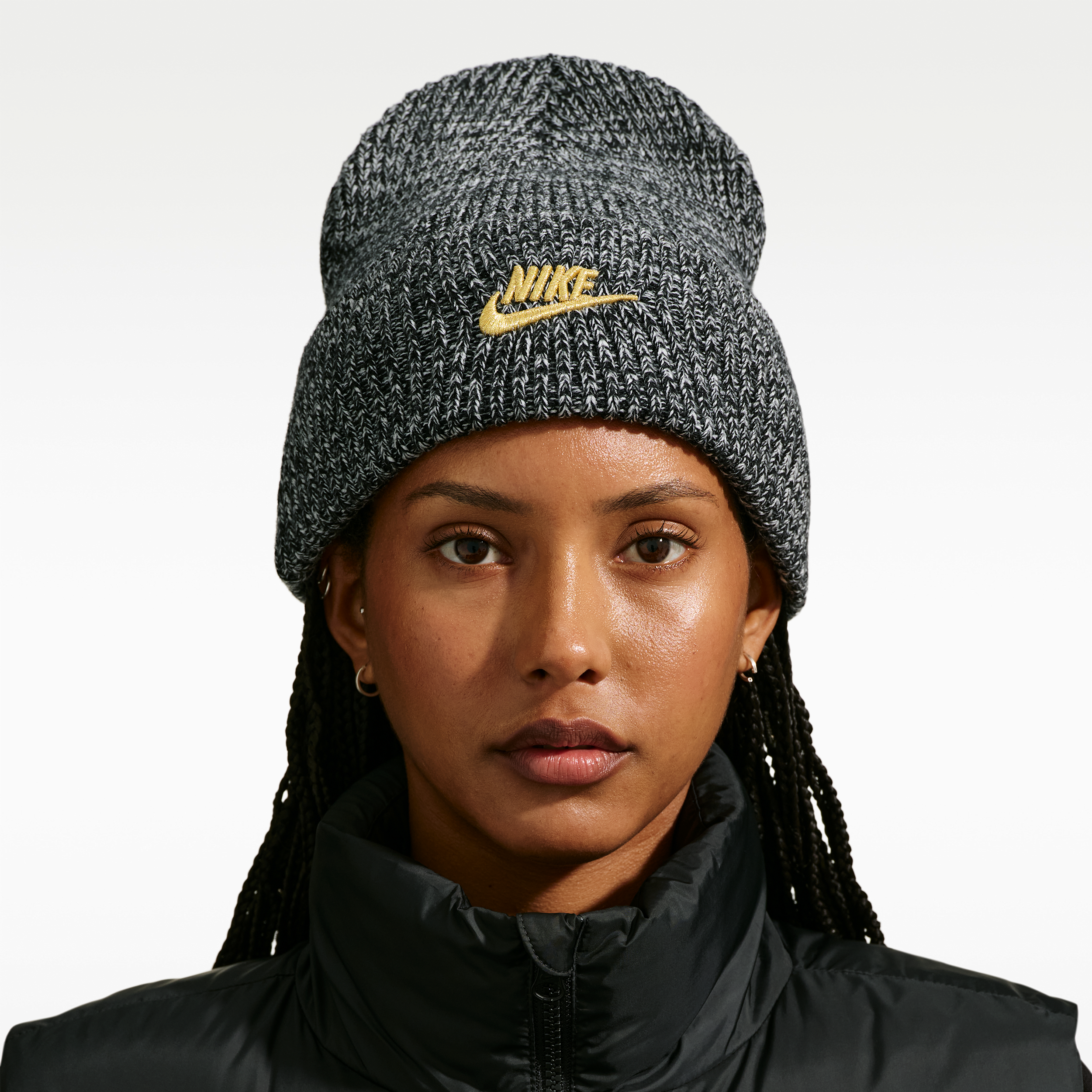 Nike Peak Tall-Cuff Holiday Beanie, Men's, Black/Sail/Metallic Gold
