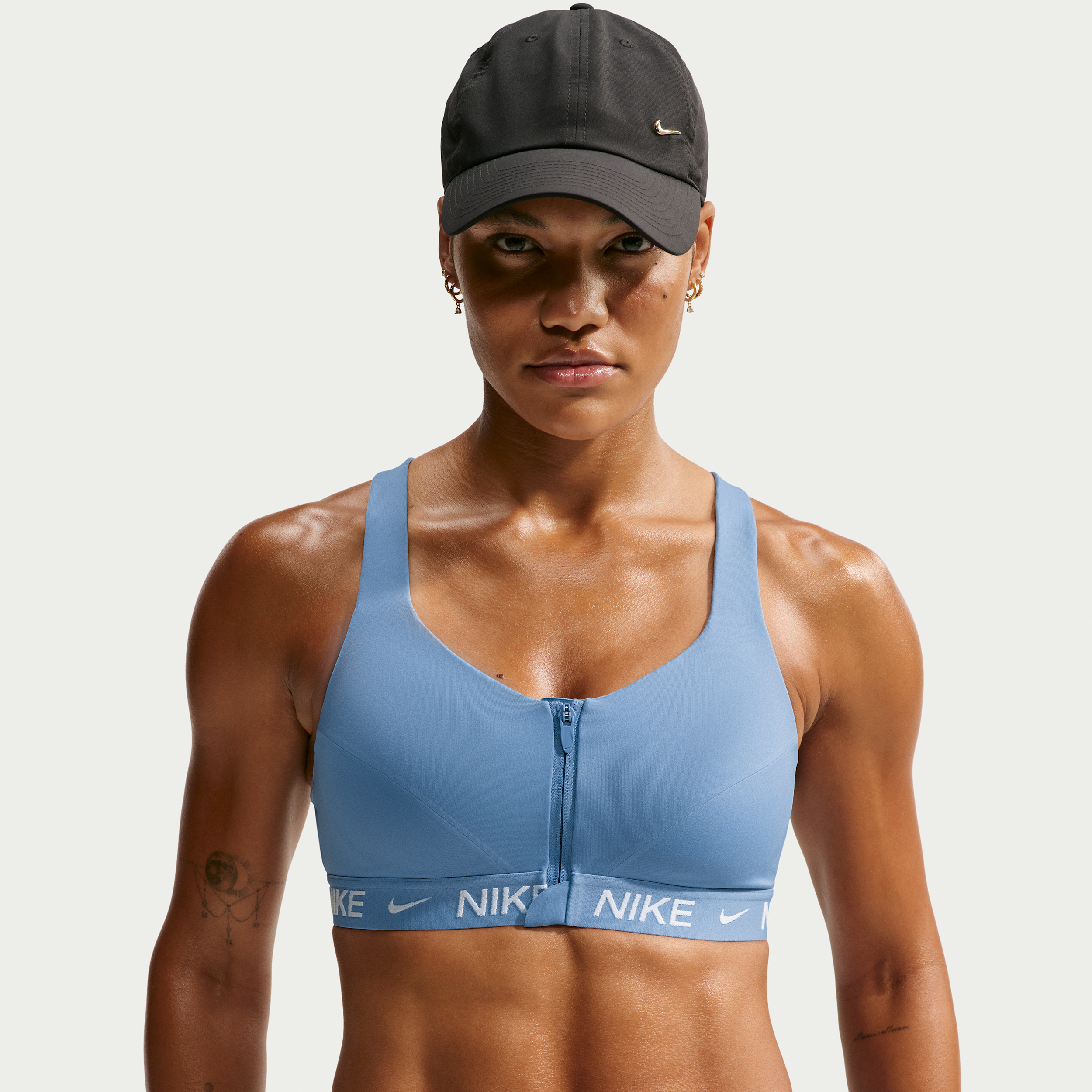 Nike Women's Indy High Support Padded Front-Zip Sports Bra, Medium, Work Blue/White