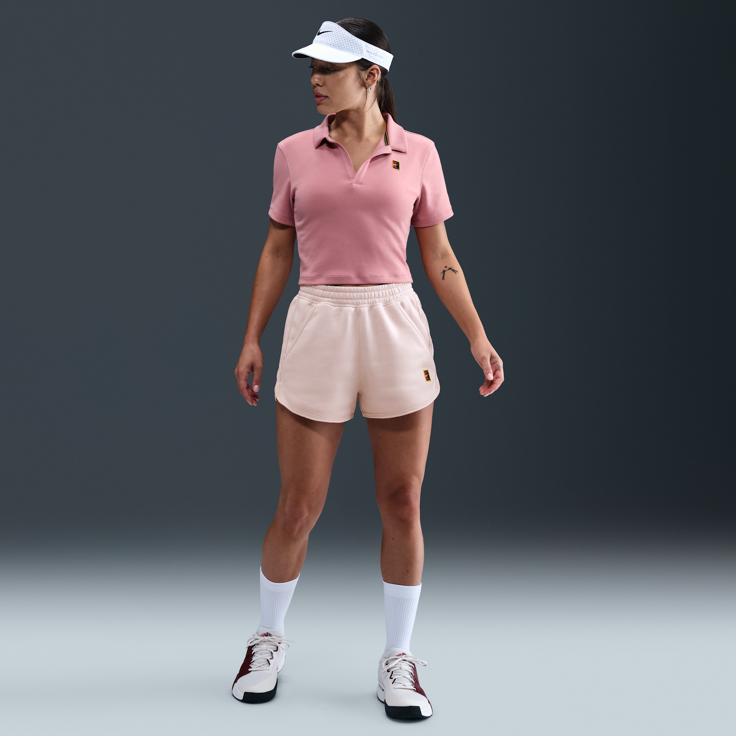 Nike Women's Court Heritage Mid-Rise Fleece Tennis Shorts in Pink | HJ8990-667