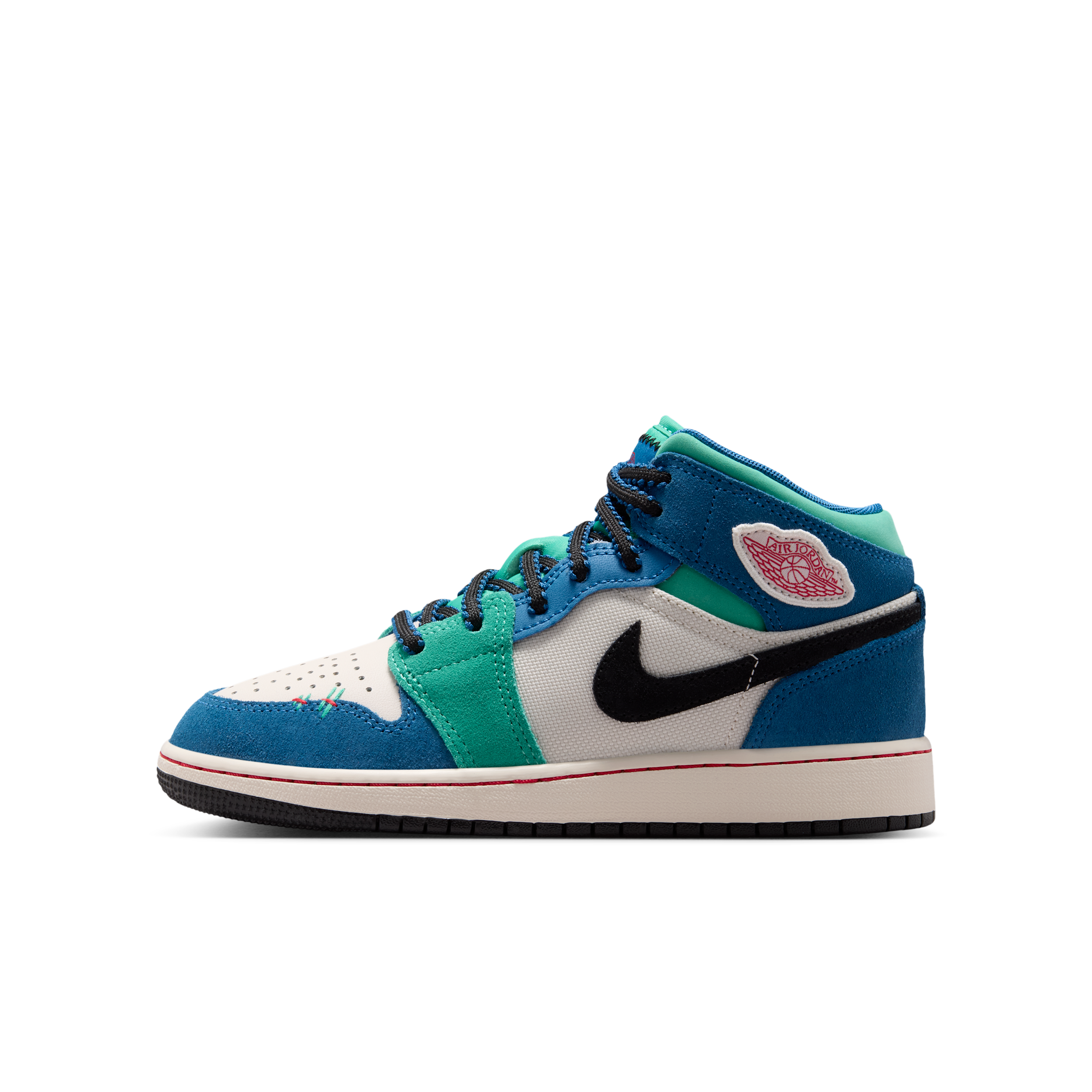 Air Jordan 1 Kids' Grade School Mid Shoes, Size 5, White/Red/Blue/Green