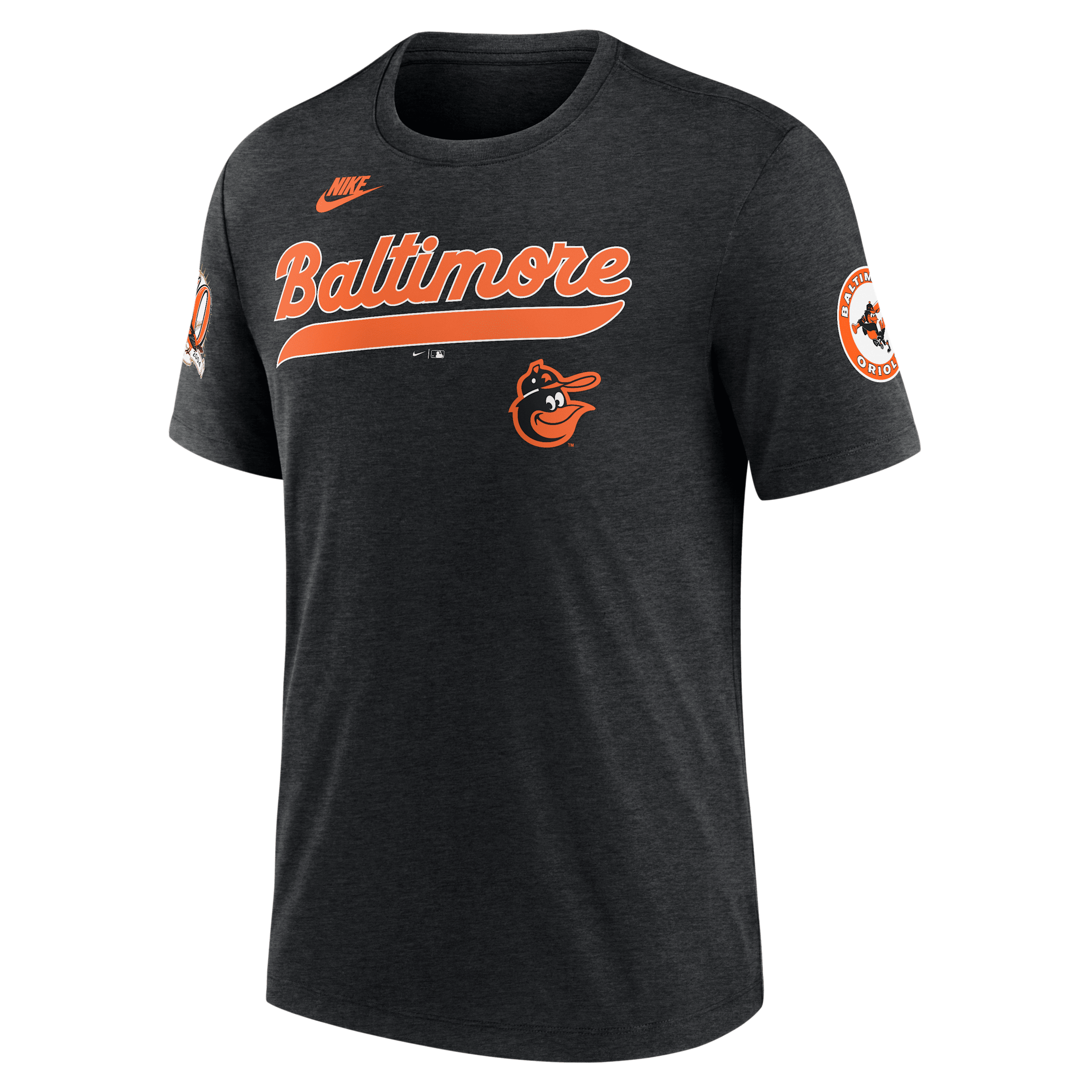 Nike Heather Black Baltimore Orioles Cooperstown Collection Eras Tri-blend T-shirt In Black