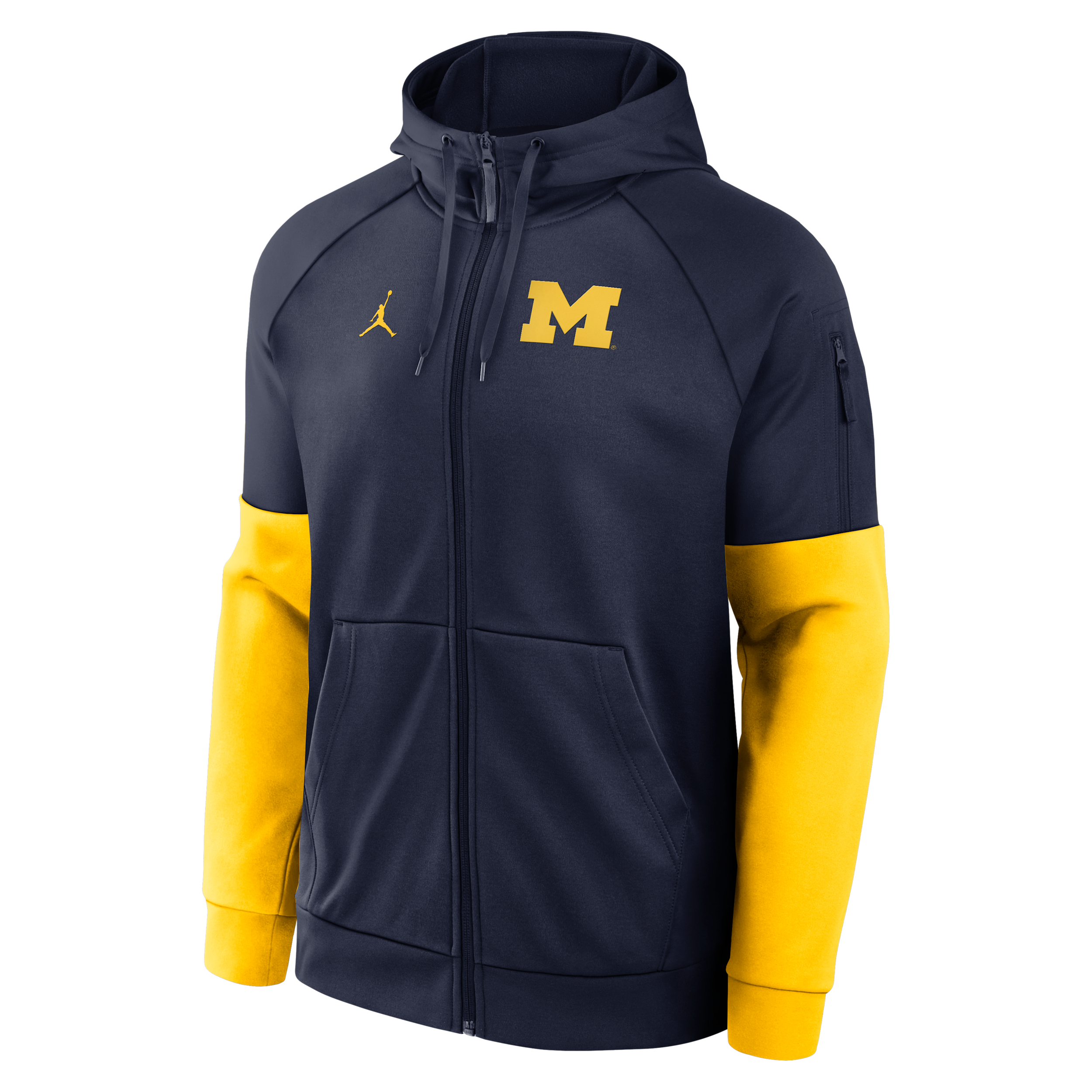 Jordan Men's Navy Michigan Wolverines Primetime Primary Logo Therma-fit Raglan Full-Zip Hoodie - Navy, Gold
