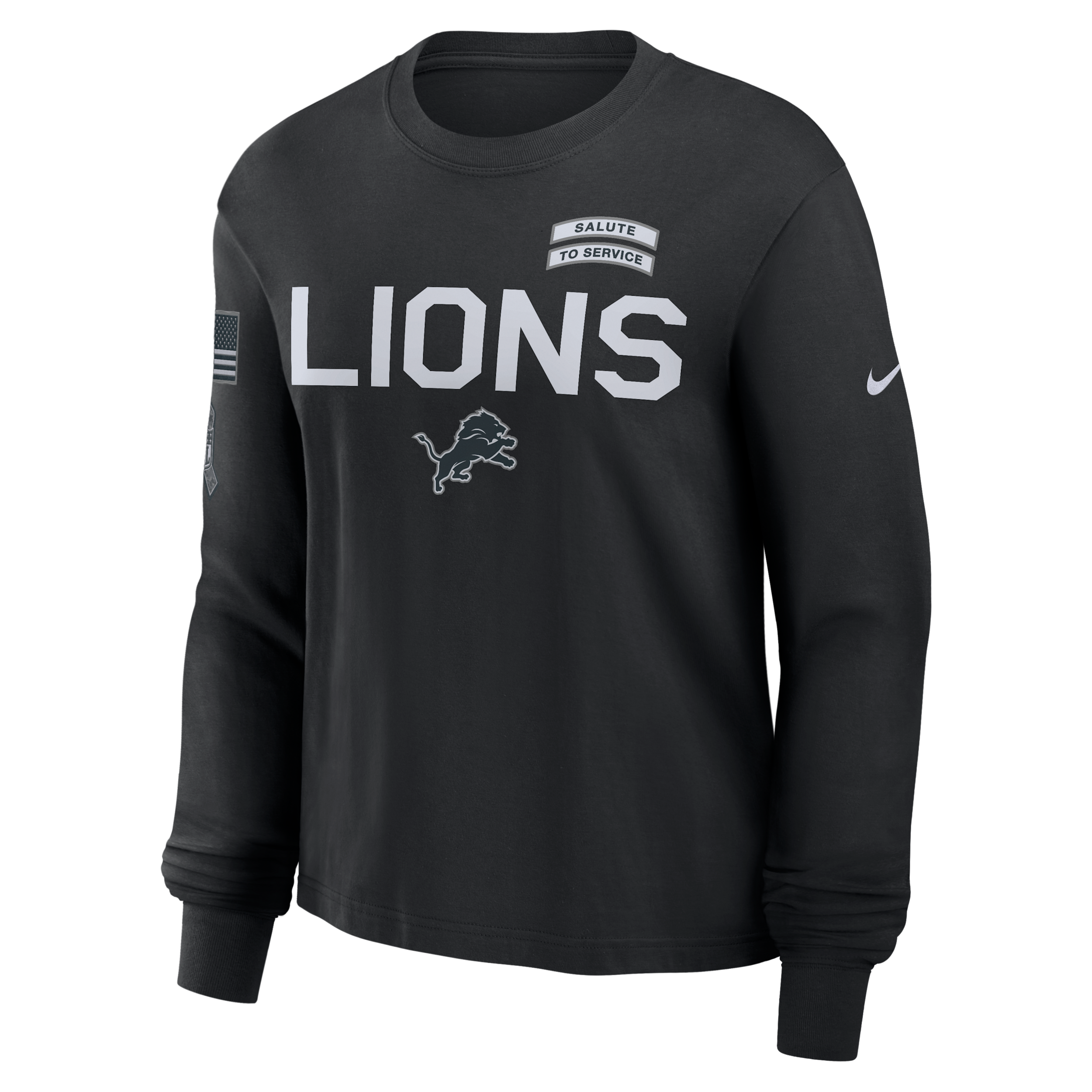 Detroit Lions Salute to Service Sideline Nike Women's Dri-FIT NFL Long-Sleeve T-Shirt in Black | 02GD00AA2B-ED0