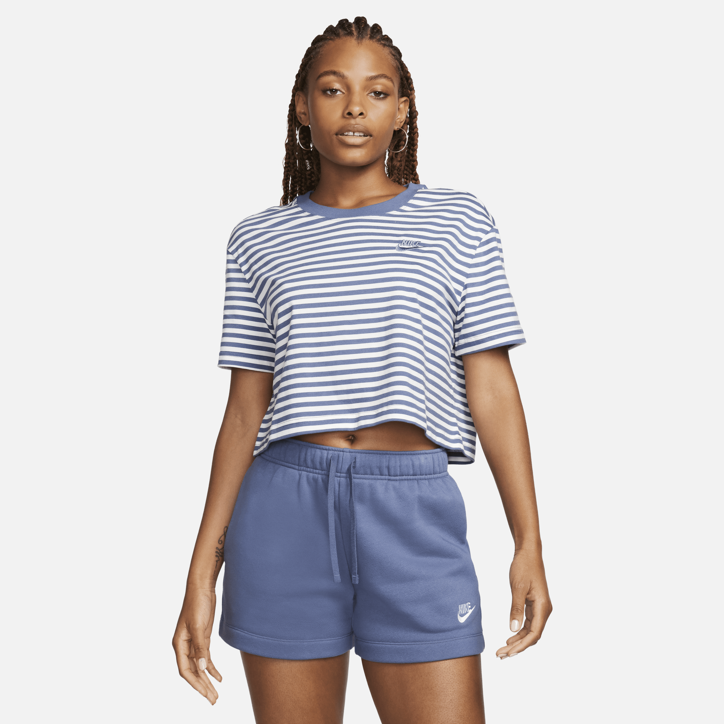 Nike Women's  Sportswear Essential Striped Crop T-shirt In Blue