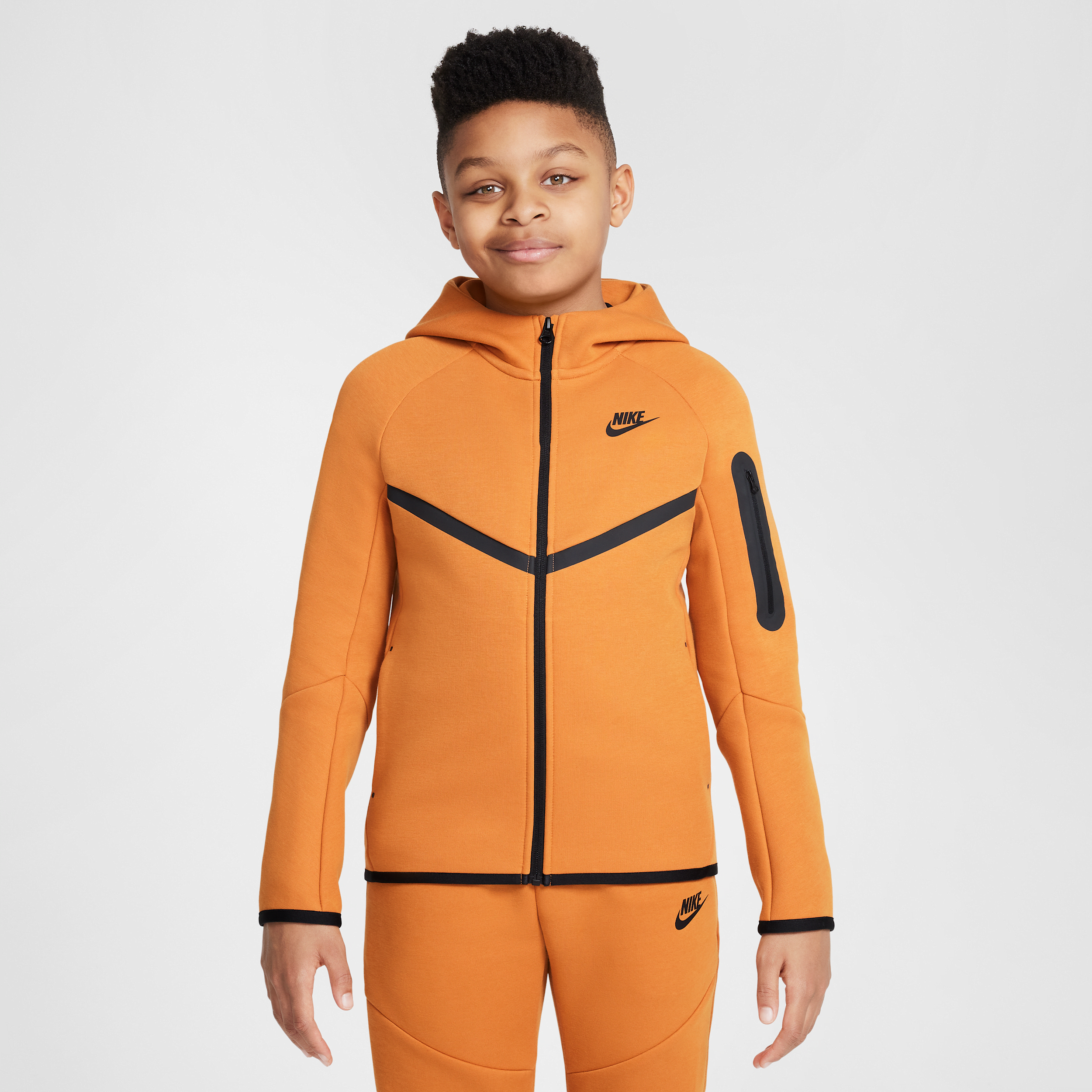Nike Sportswear Tech Fleece Big Kids' Full-zip Hoodie In Orange