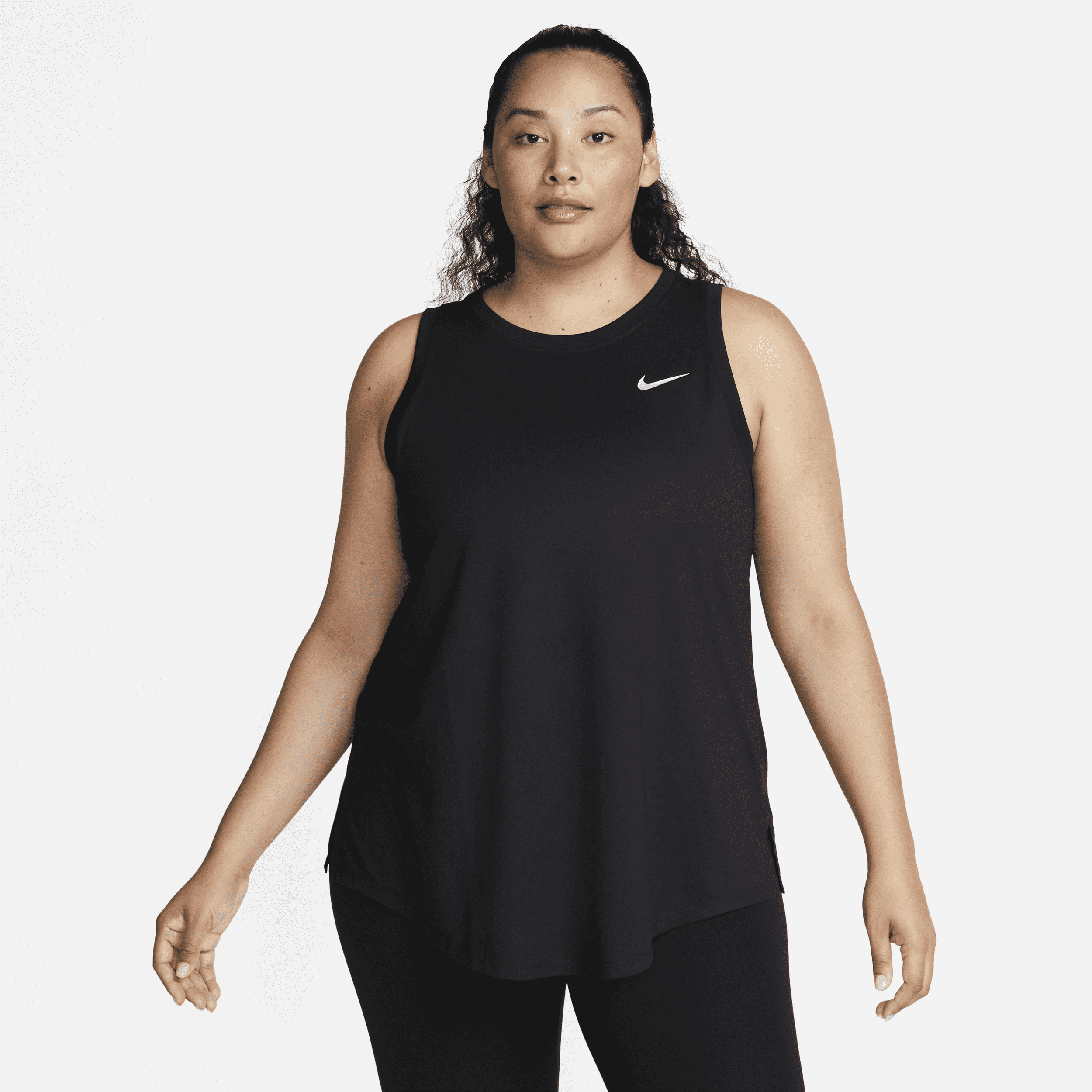 Nike Dri-fit Plus Size Racerback Curved-hem Tank Top In Black