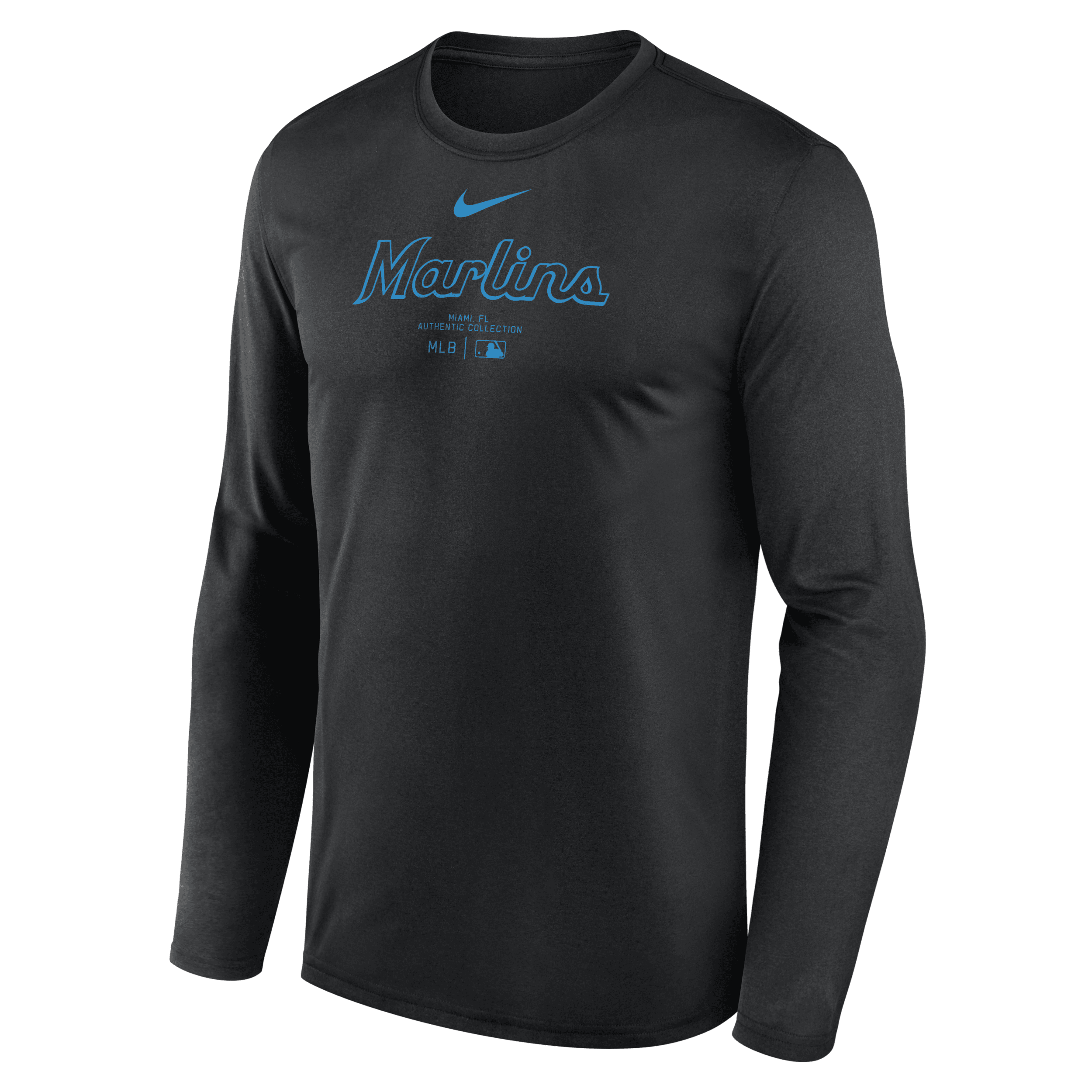 Nike Miami Marlins Authentic Collection Practice  Men's Dri-fit Mlb Long-sleeve T-shirt In Black