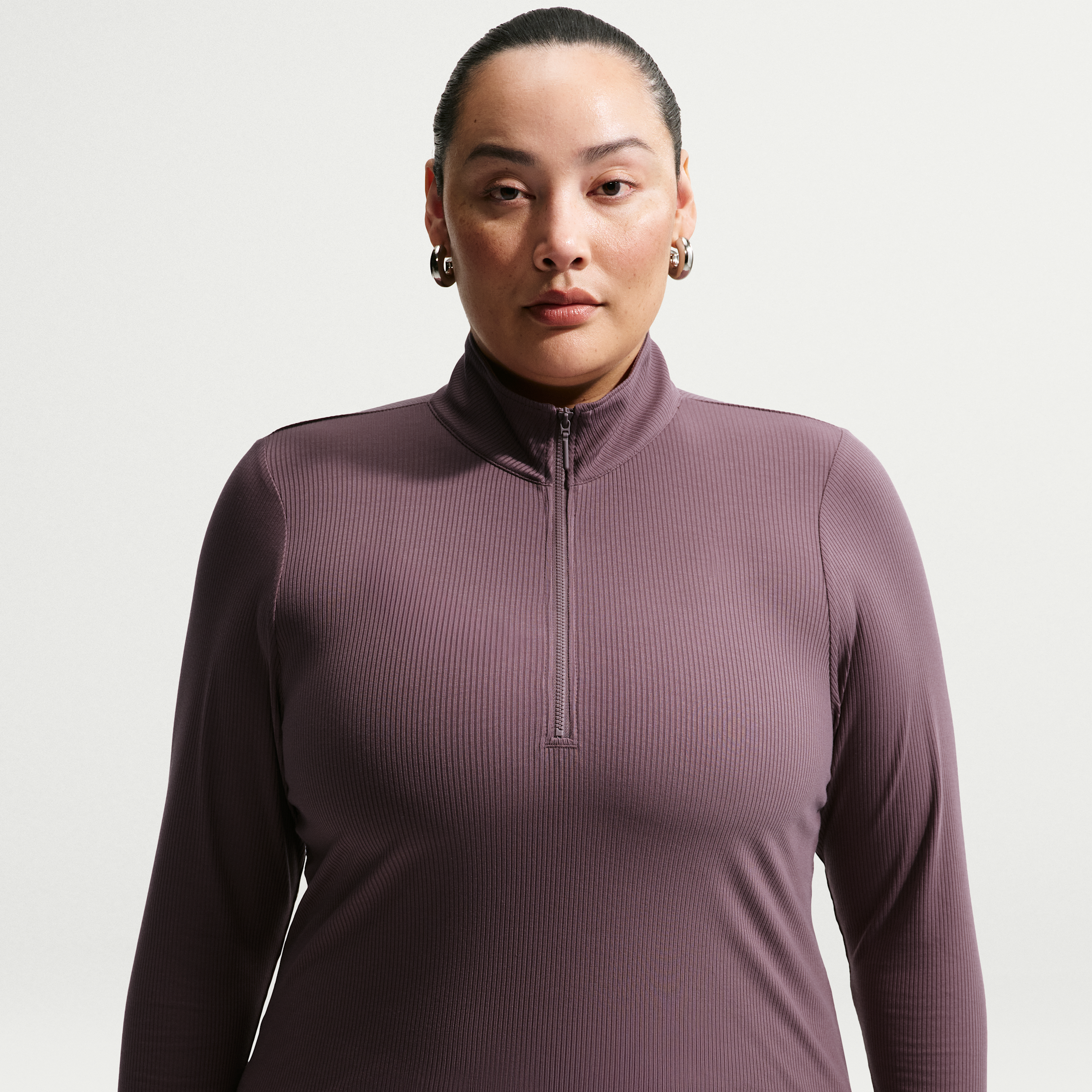 Women's Nike Sportswear Chill Knit Tight Quarter-Zip Long-Sleeve Ribbed Top (Plus Size) in Purple | IO6967-502